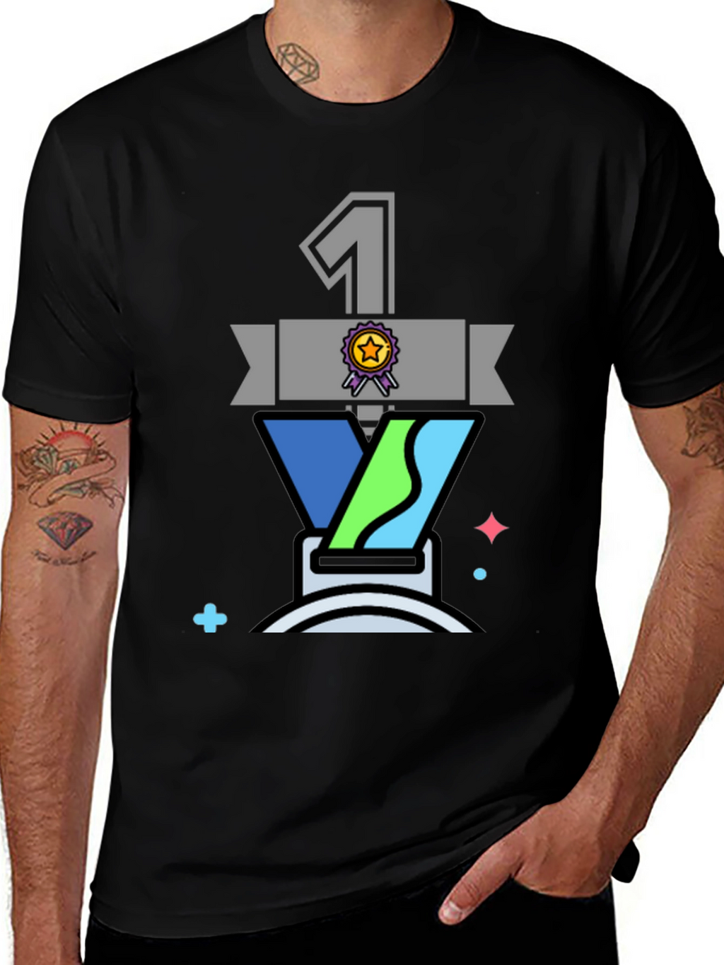 Champion #1 Graphic T-Shirt - Black Cotton Blend