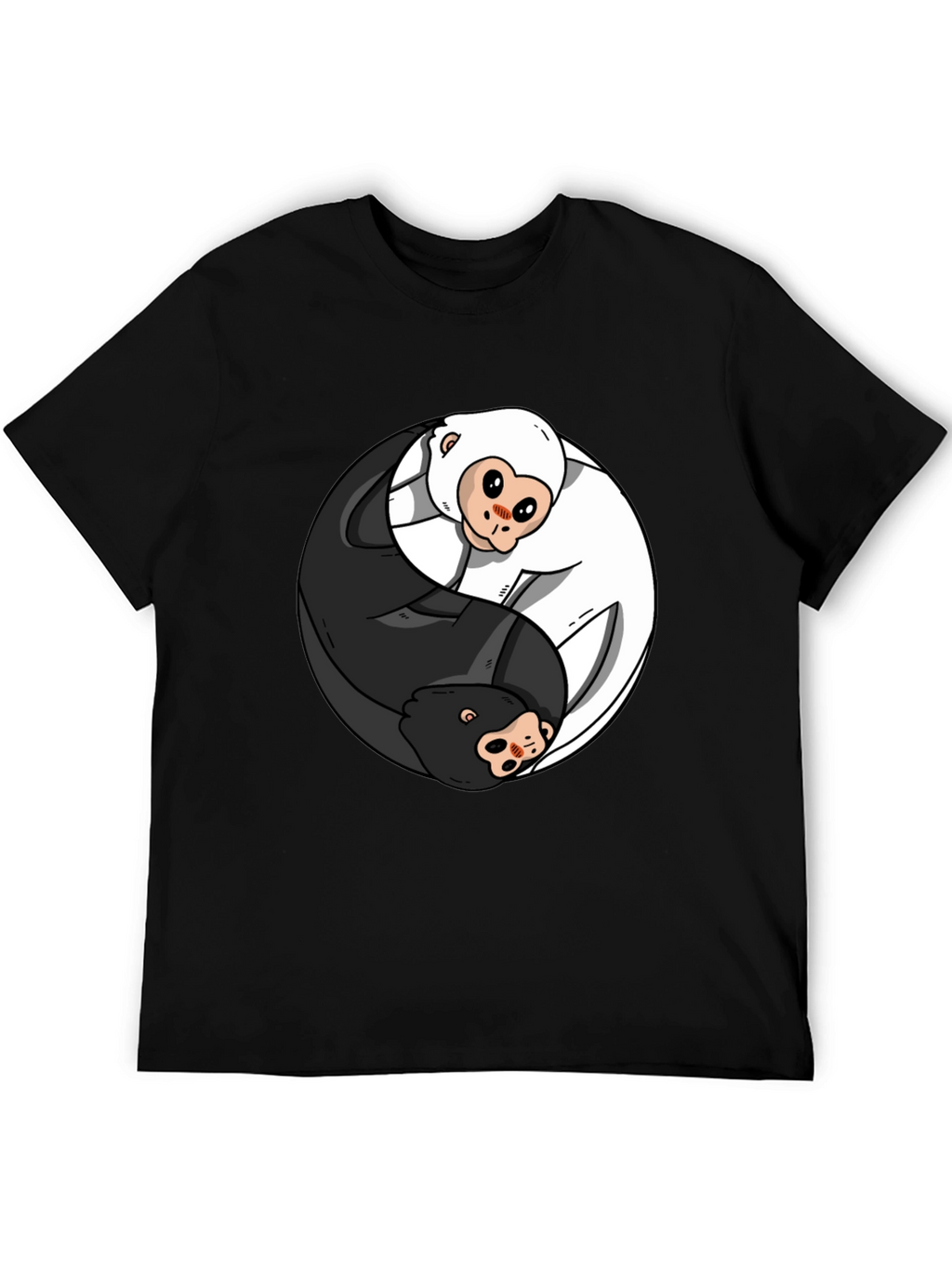 Yin Yang Monkey Graphic T-Shirt - Black