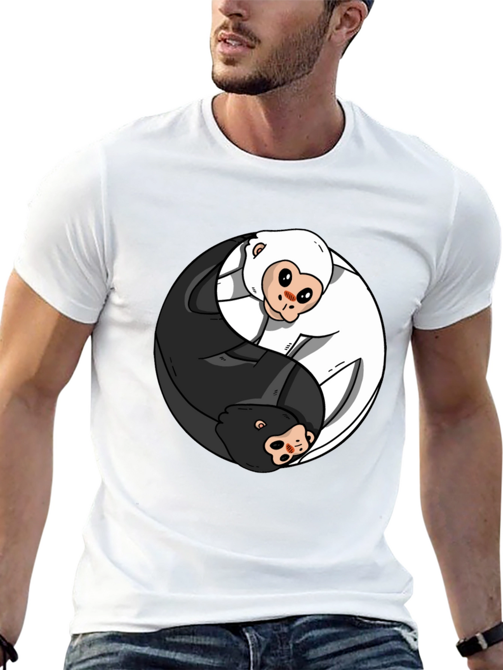 Yin Yang Monkey Graphic T-Shirt - Black