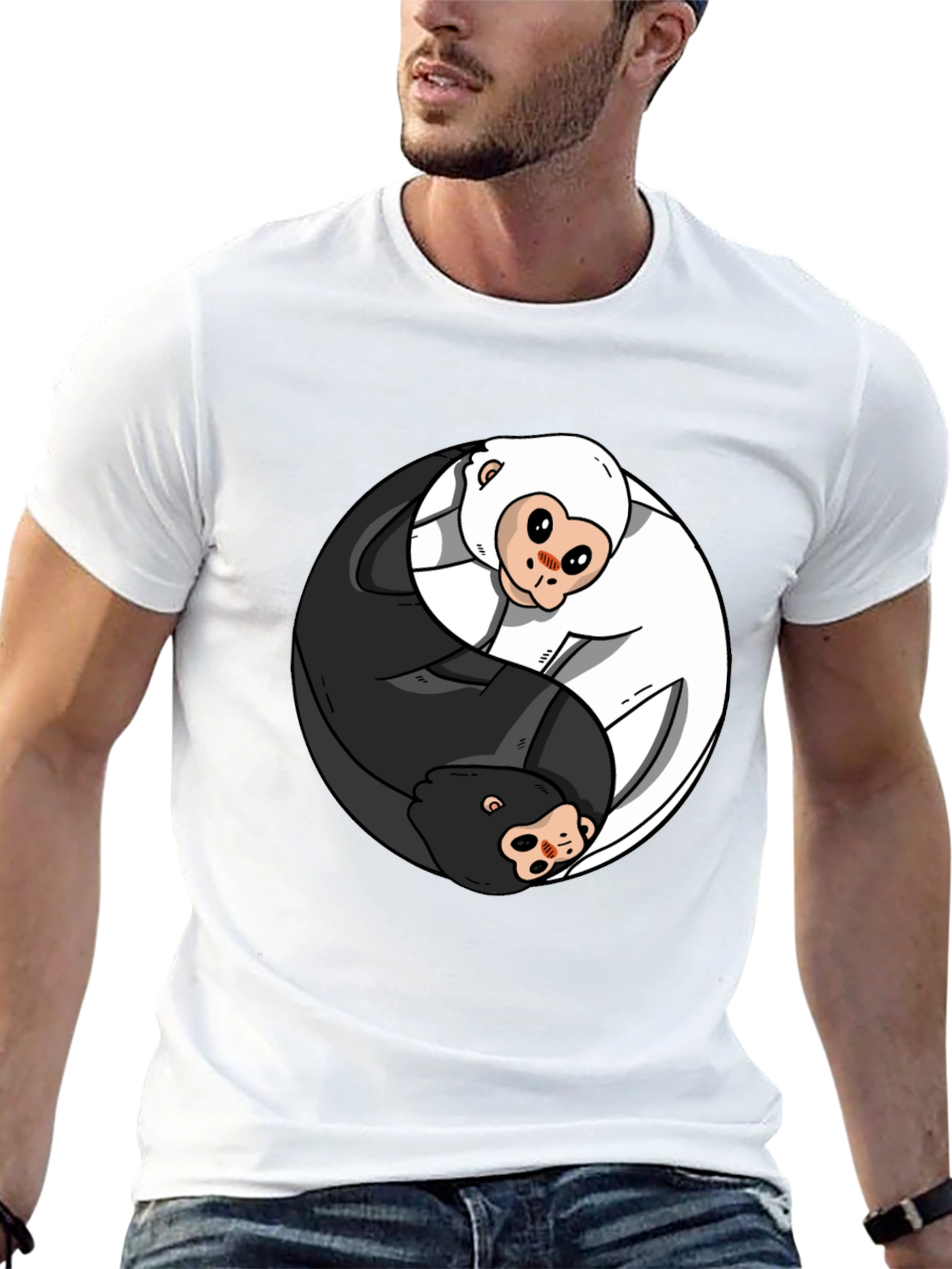 Yin Yang Monkey Graphic T-Shirt - Black
