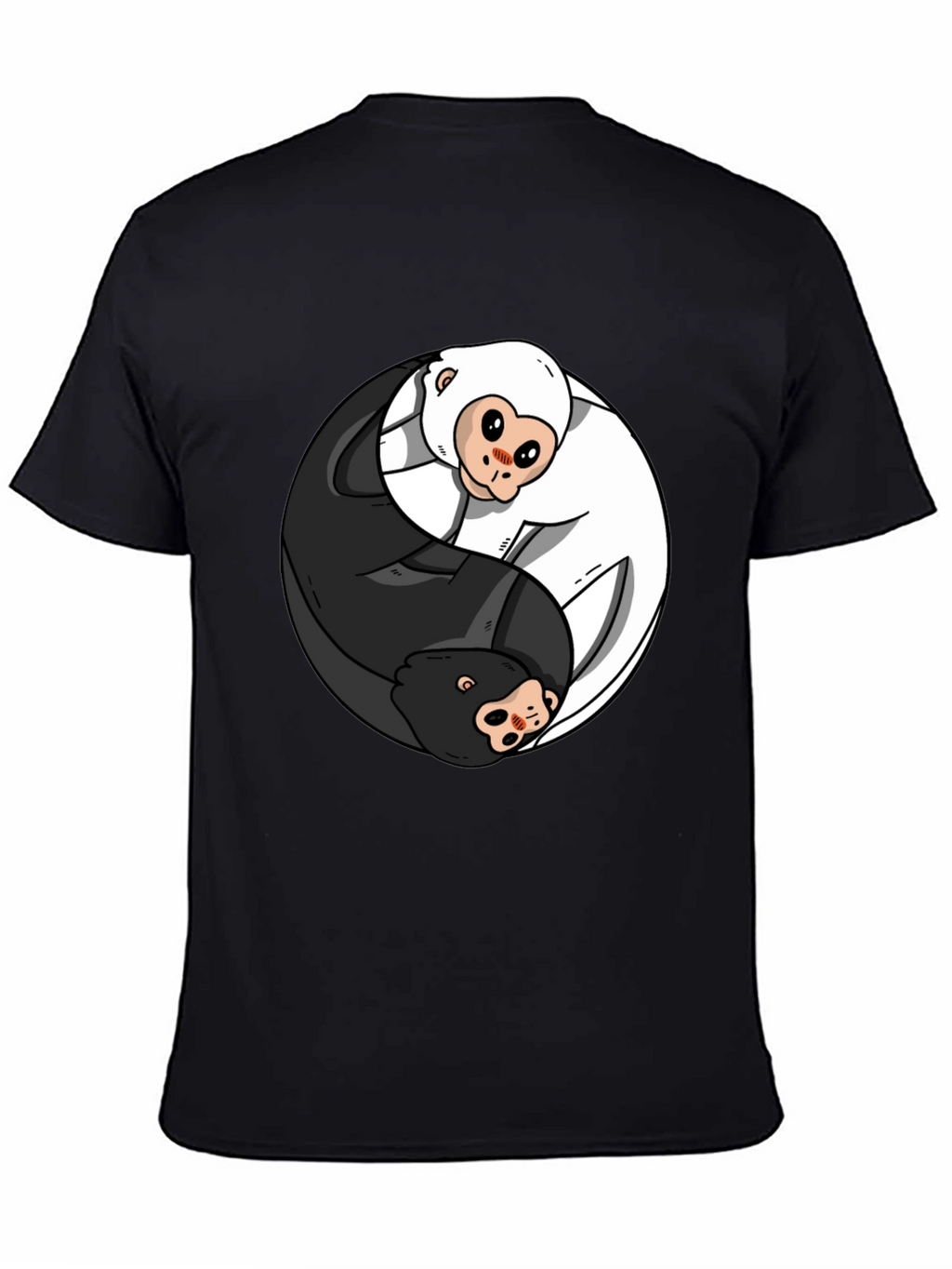 Yin Yang Monkey Graphic T-Shirt - Black