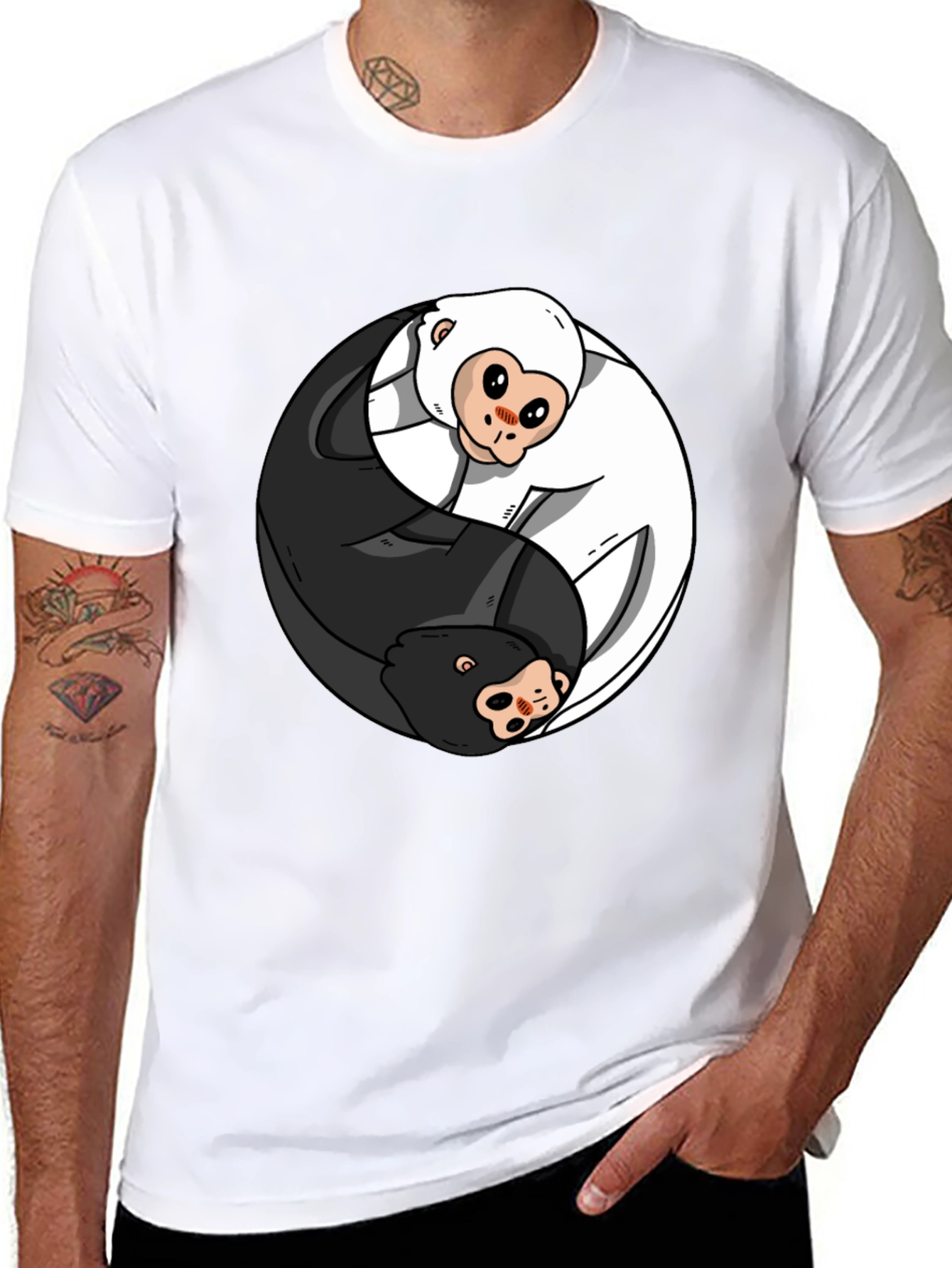 Yin Yang Monkey Graphic T-Shirt - Black