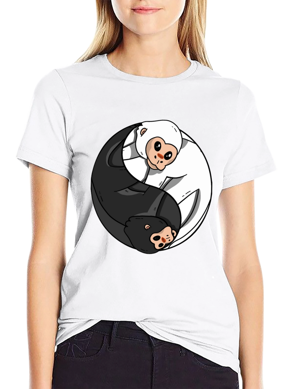 Yin Yang Monkey Graphic T-Shirt - Black