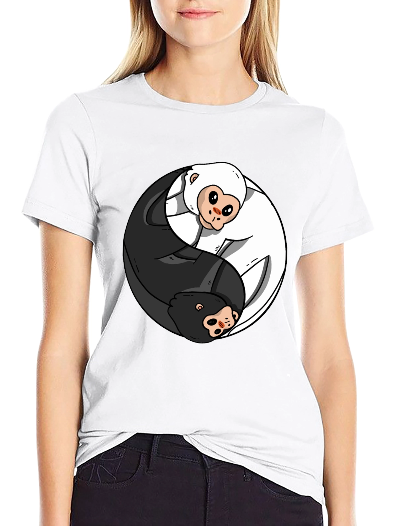 Yin Yang Monkey Graphic T-Shirt - Black