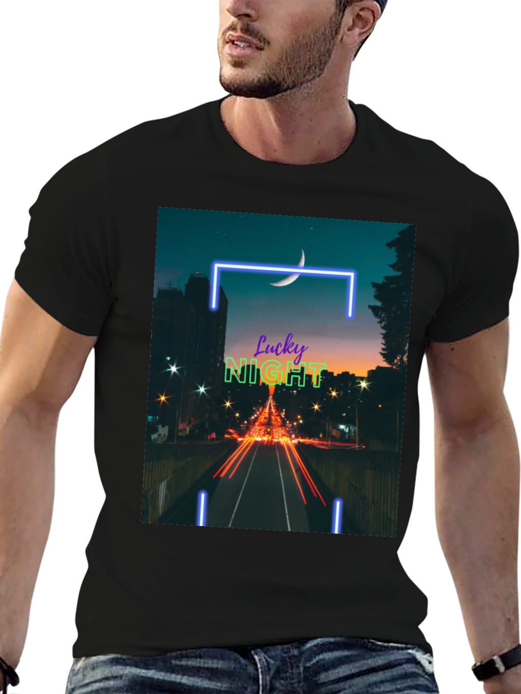 Lucky Night Cityscape Tee - Urban Style