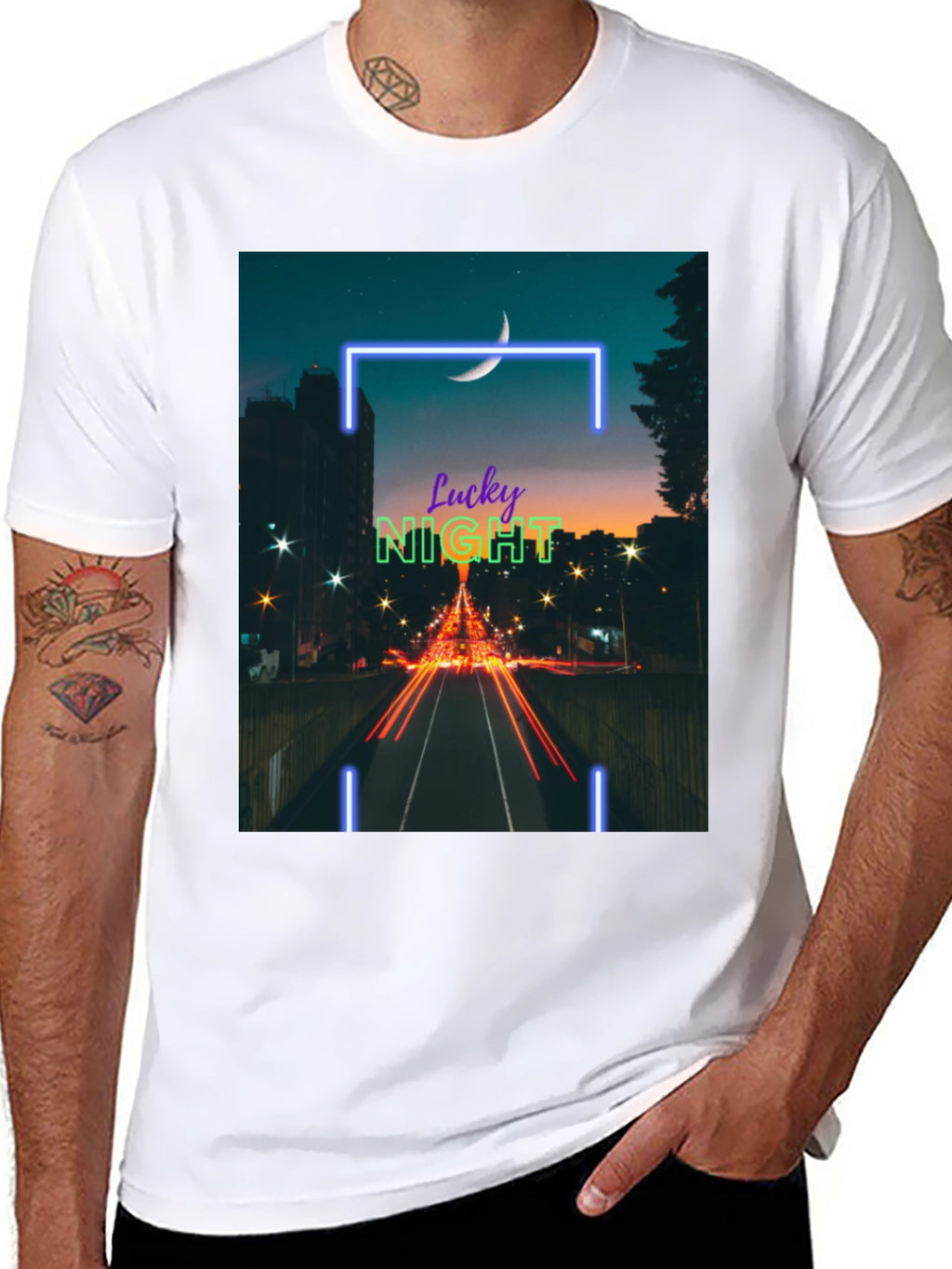 Lucky Night Cityscape Tee - Urban Style