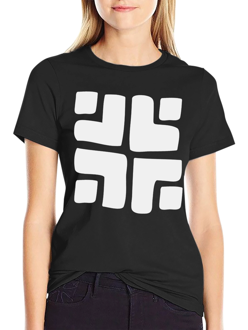 Geometric Pattern Tee - Bold Black Casual Top