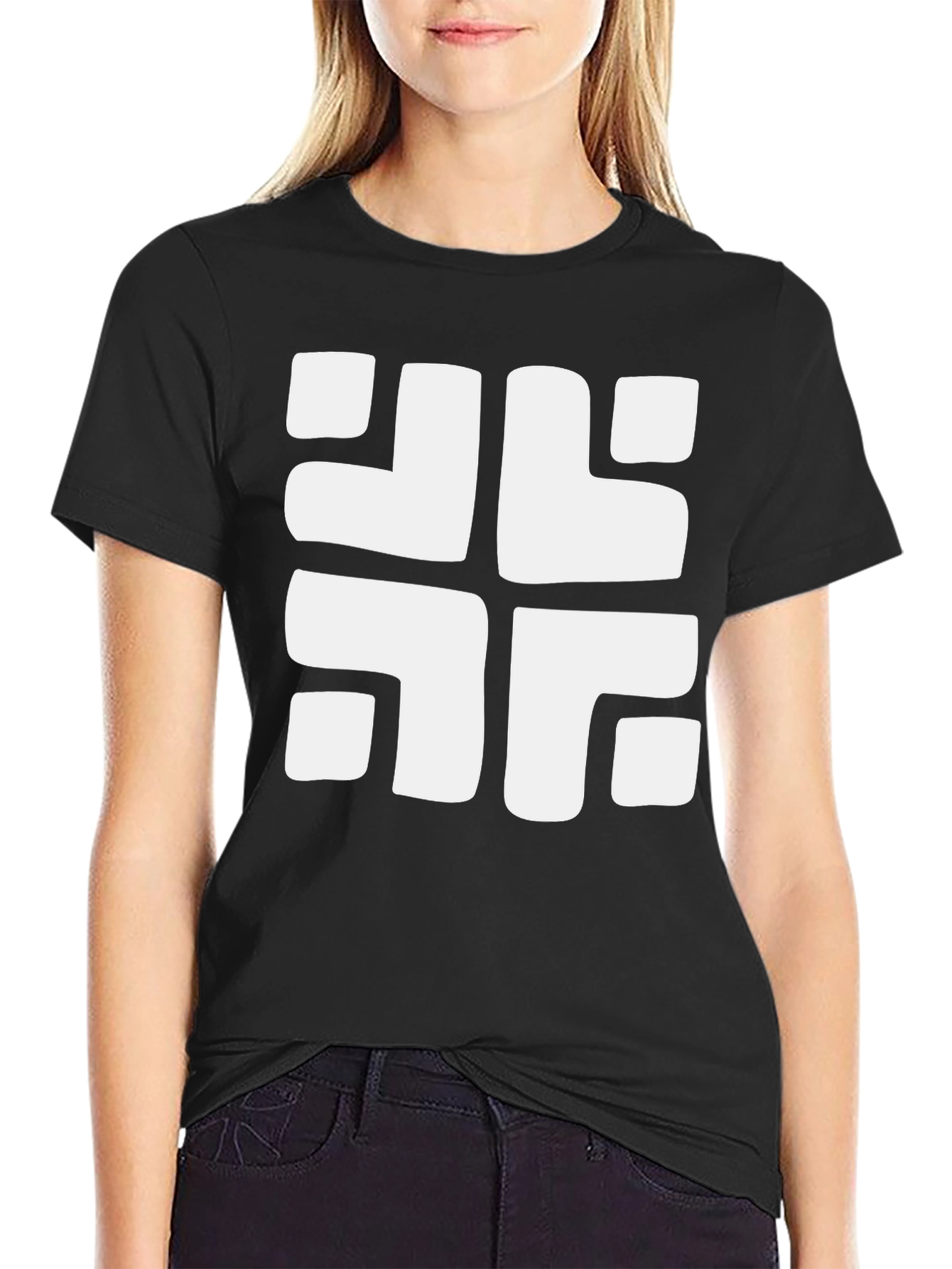 Geometric Pattern Tee - Bold Black Casual Top