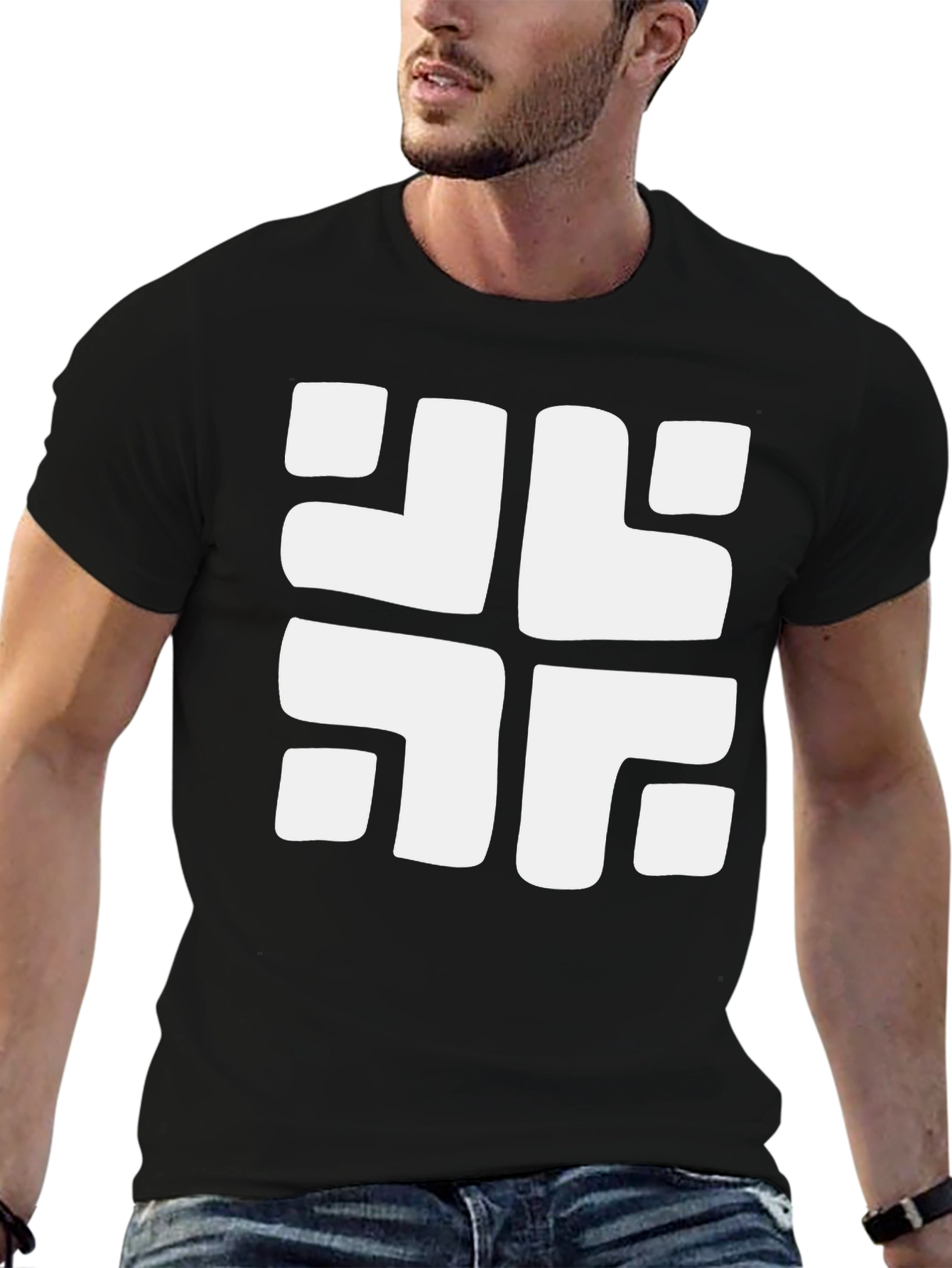 Geometric Pattern Tee - Bold Black Casual Top