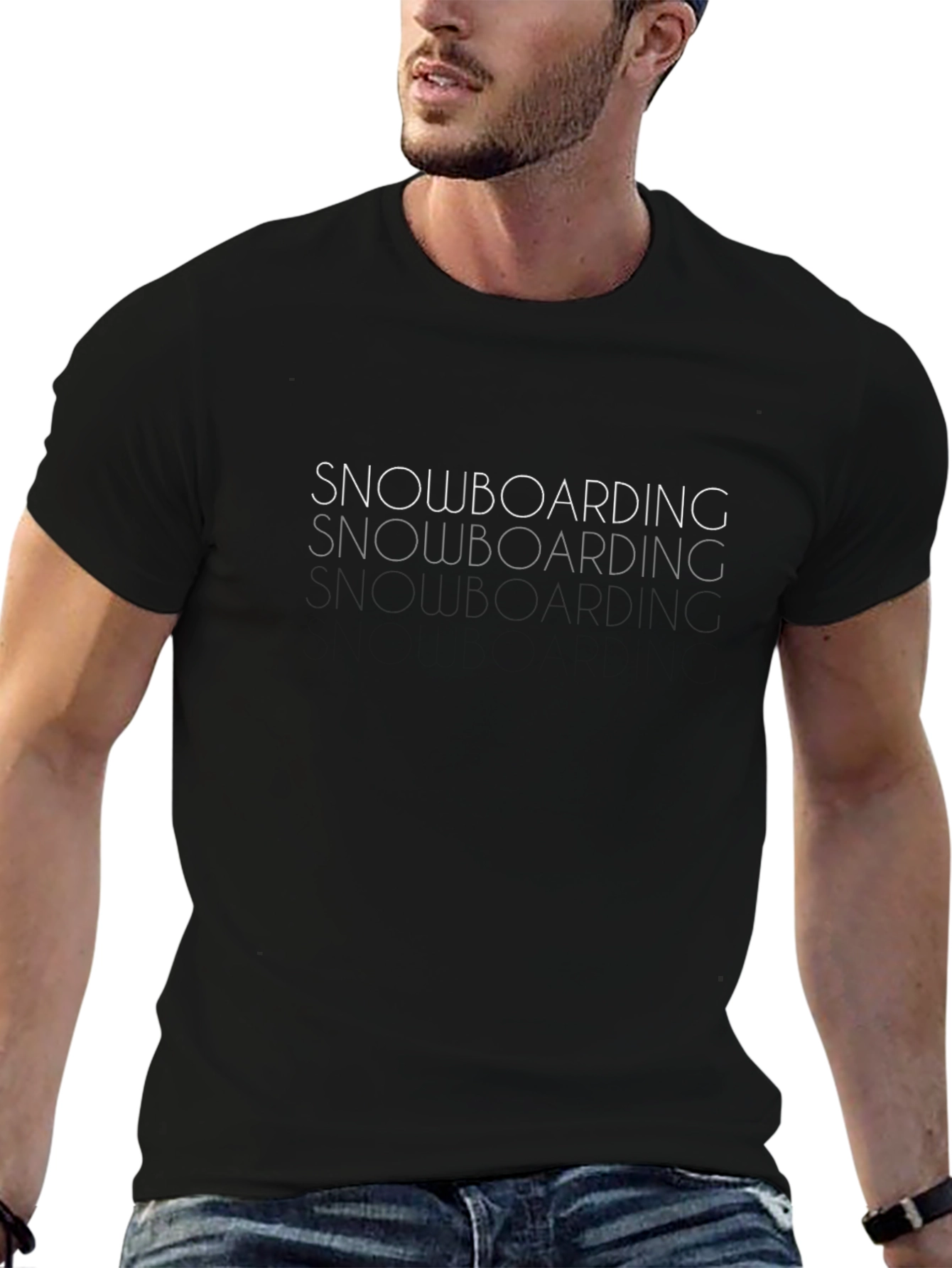 Snowboarding Graphic Tee | Black Crew Neck T-Shirt