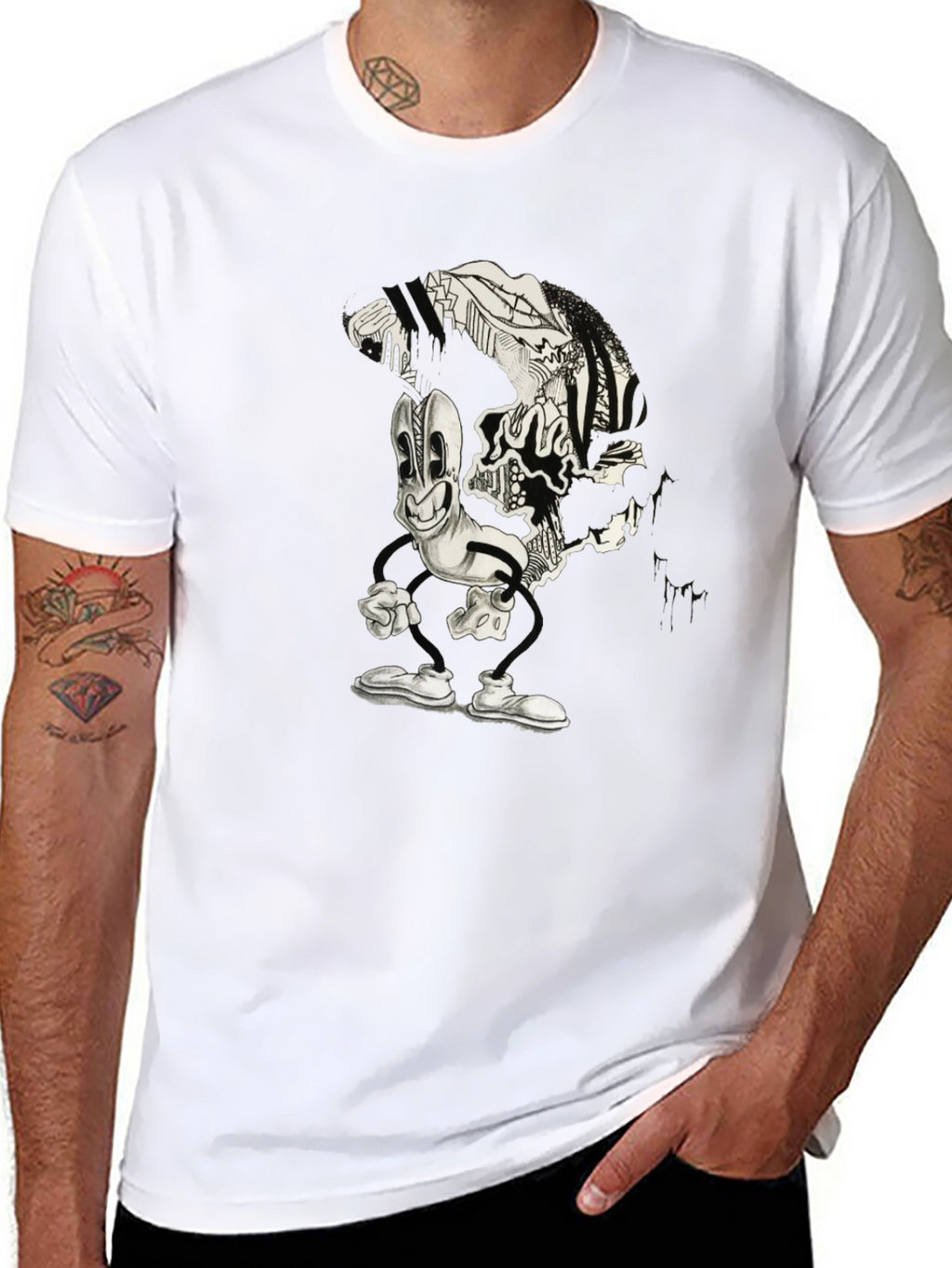 Cartoon Character Graphic Print Black Tee