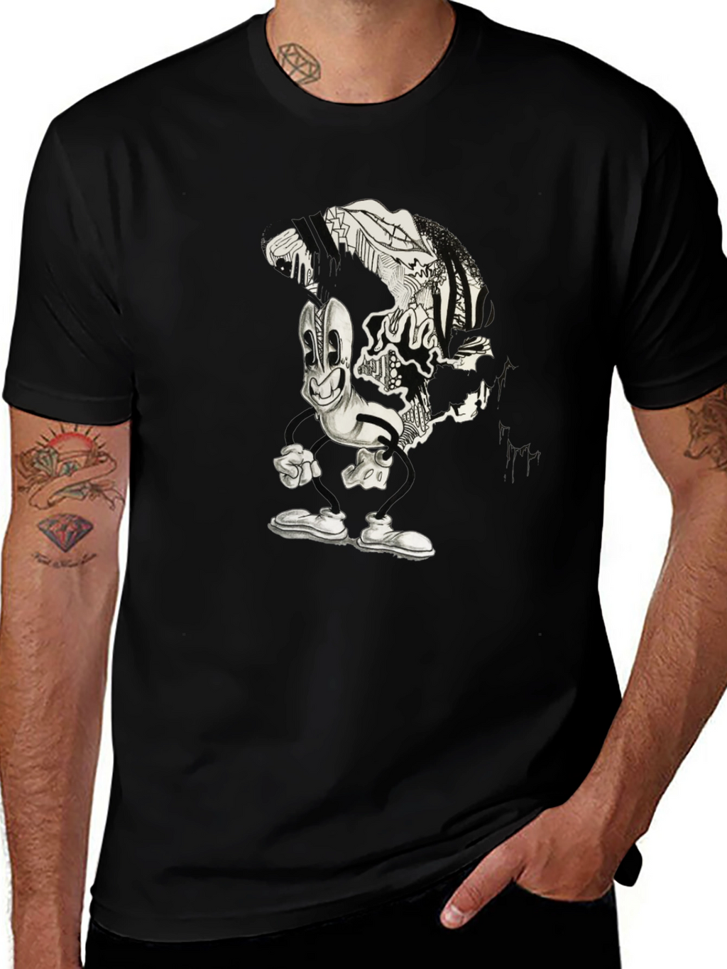 Cartoon Character Graphic Print Black Tee