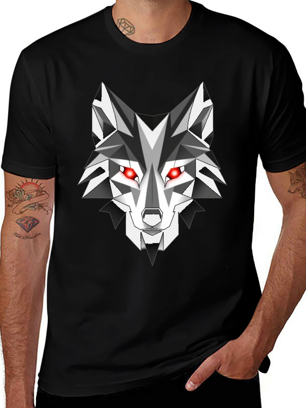 Geometric Wolf Graphic Tee - Mens Black T-Shirt
