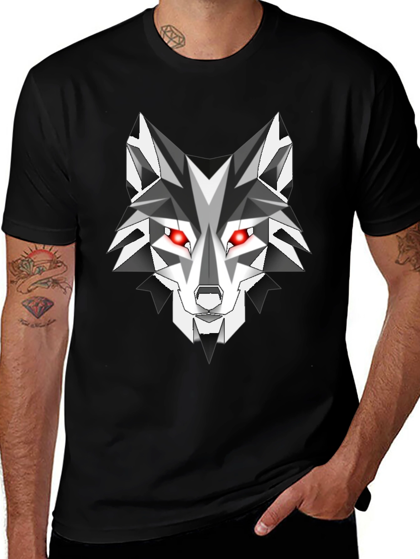 Geometric Wolf Graphic Tee - Mens Black T-Shirt
