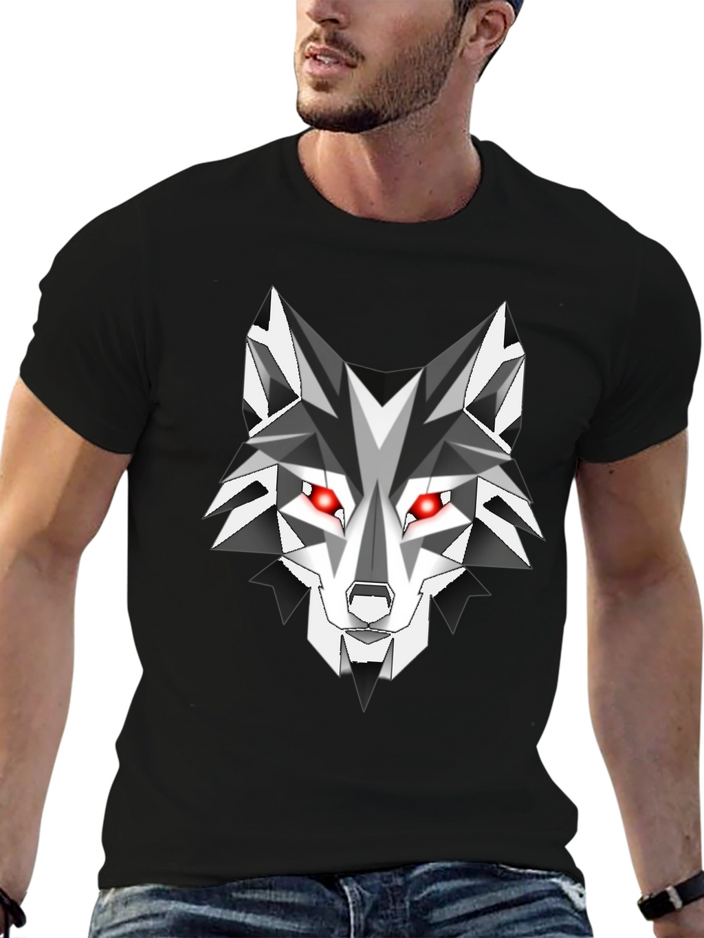 Geometric Wolf Graphic Tee - Mens Black T-Shirt