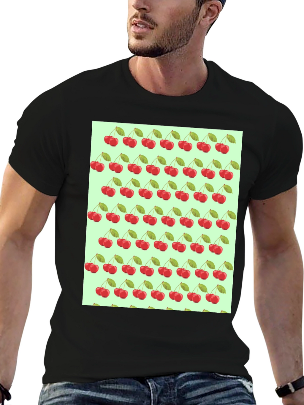 Cherry Print Black T-Shirt