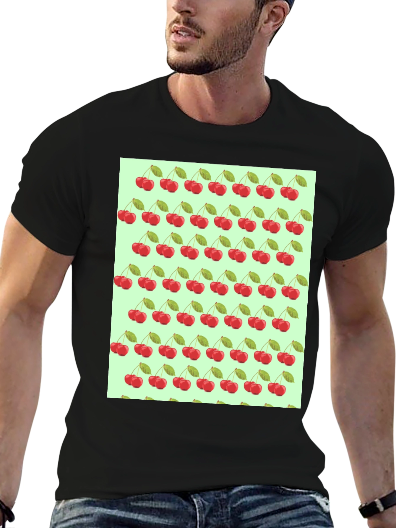 Cherry Print Black T-Shirt