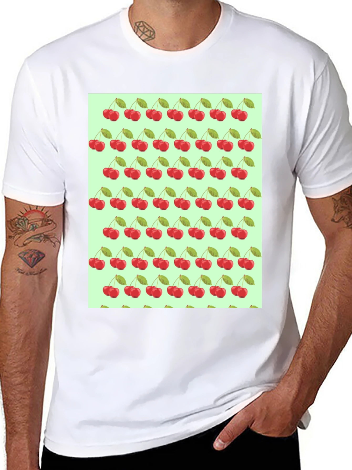 Cherry Print Black T-Shirt