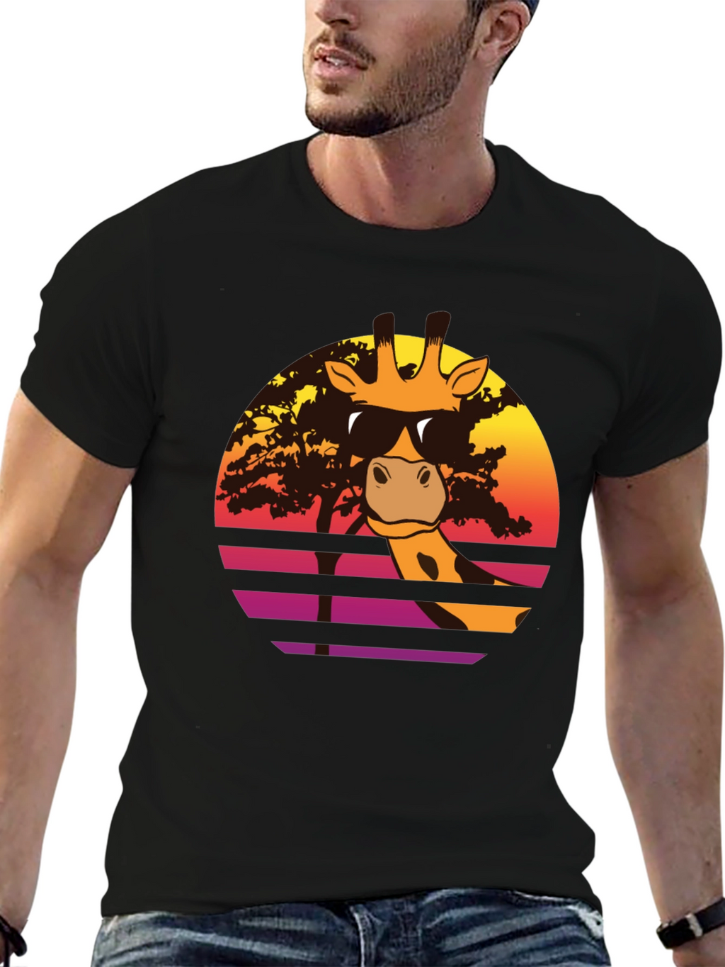 Cool Giraffe Sunset T-Shirt - Retro Animal Tee