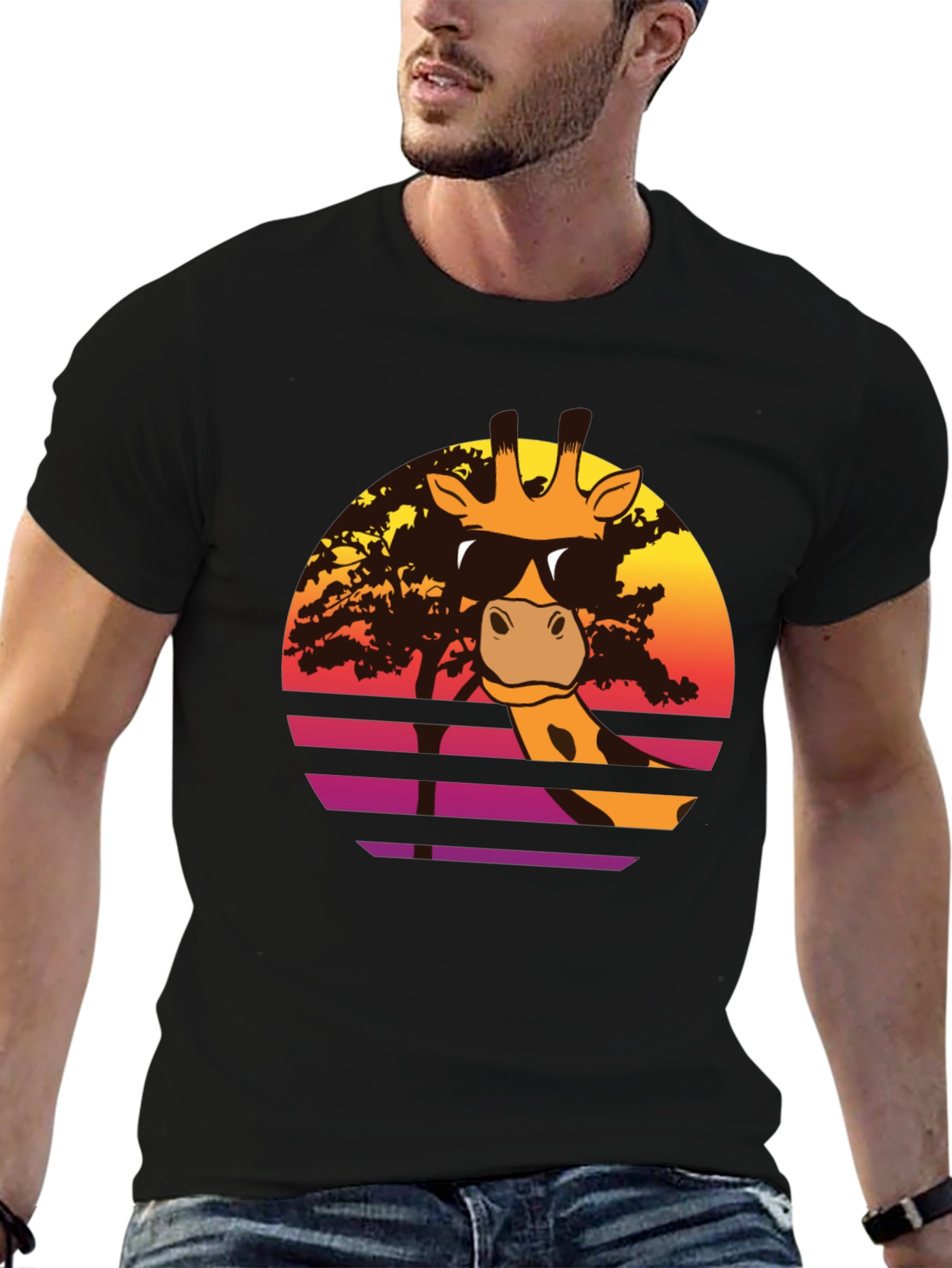 Cool Giraffe Sunset T-Shirt - Retro Animal Tee