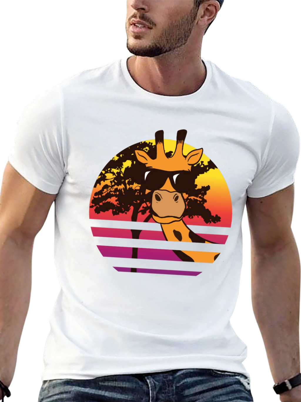 Cool Giraffe Sunset T-Shirt - Retro Animal Tee