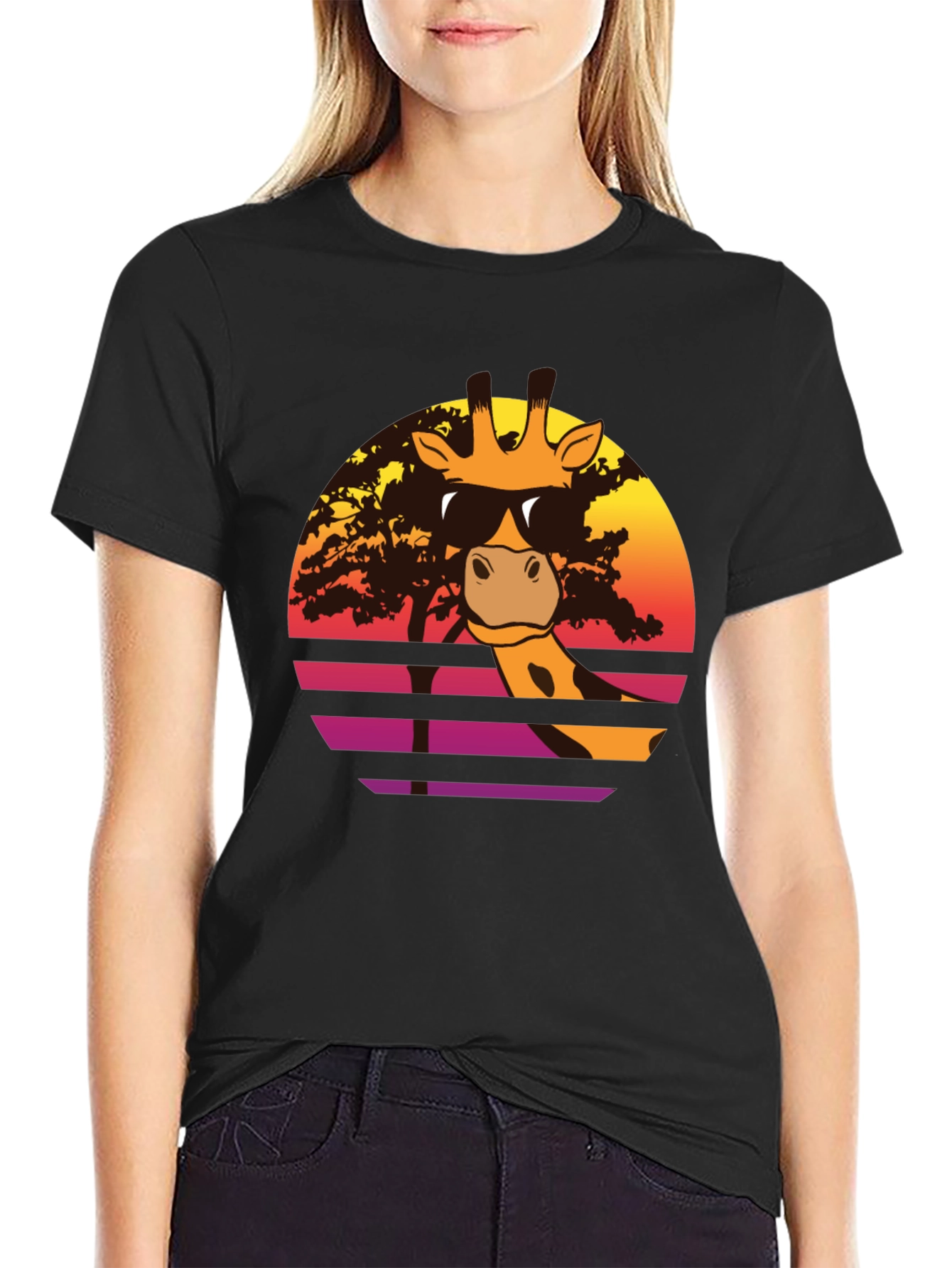 Cool Giraffe Sunset T-Shirt - Retro Animal Tee