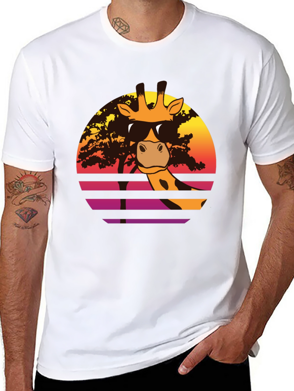 Cool Giraffe Sunset T-Shirt - Retro Animal Tee