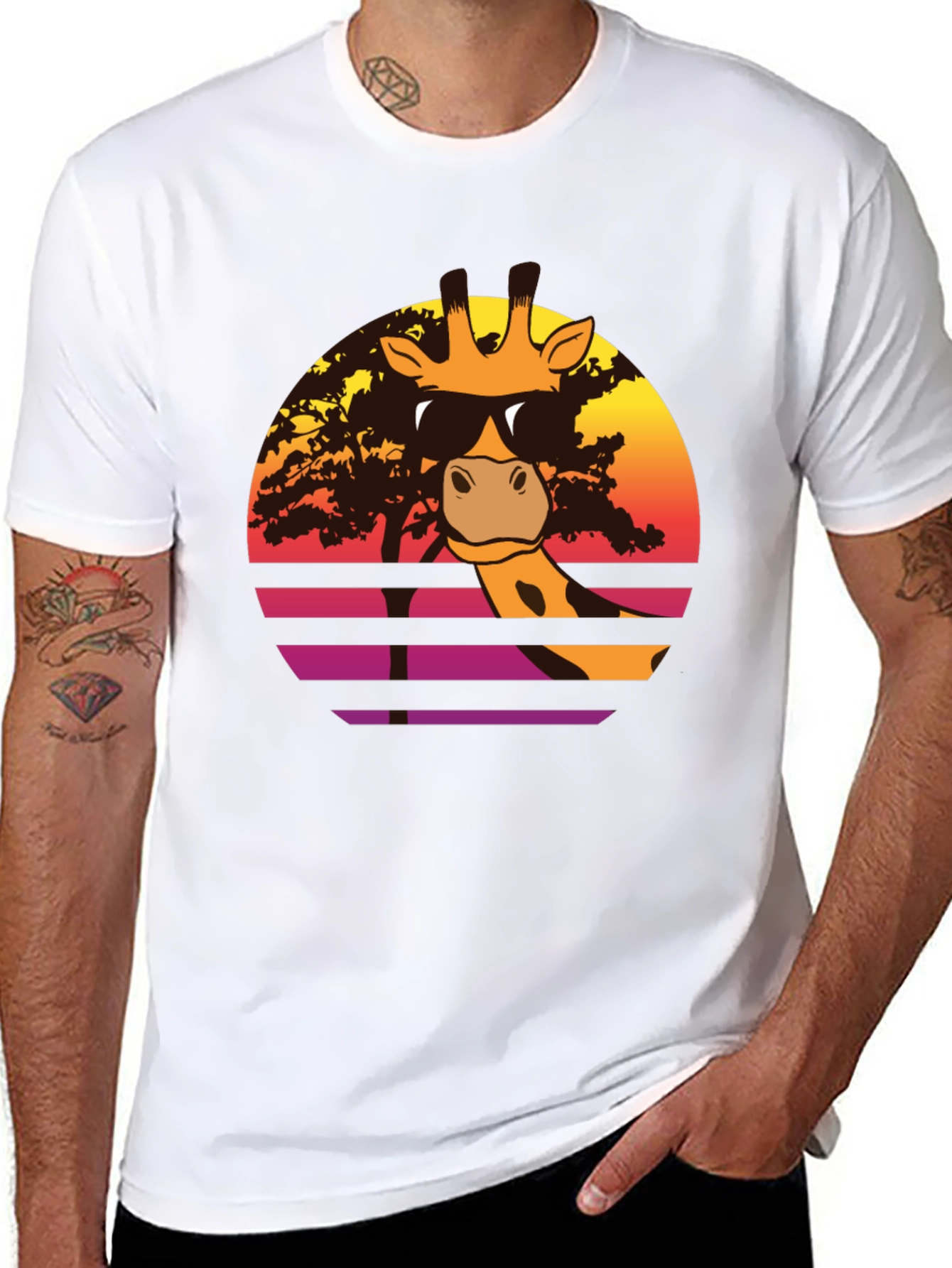 Cool Giraffe Sunset T-Shirt - Retro Animal Tee
