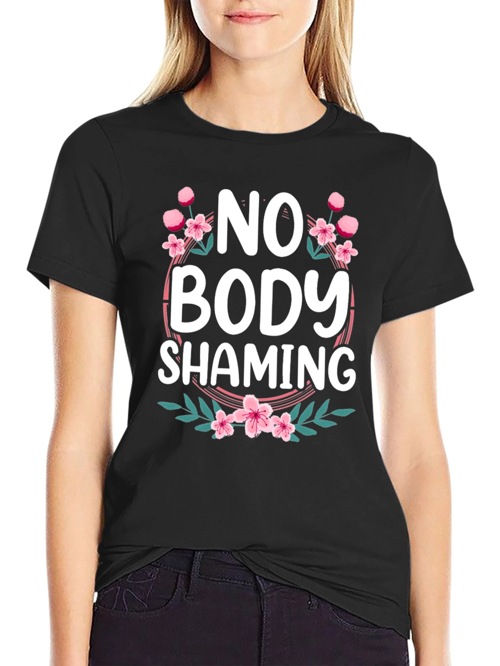 No Body Shaming Floral Graphic T-Shirt