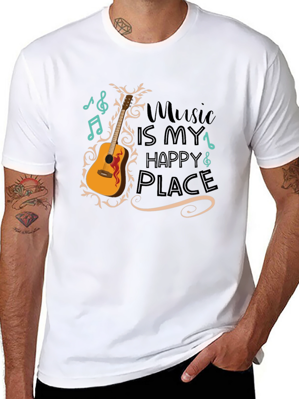 Music Is My Happy Place Guitar Graphic T-Shirt