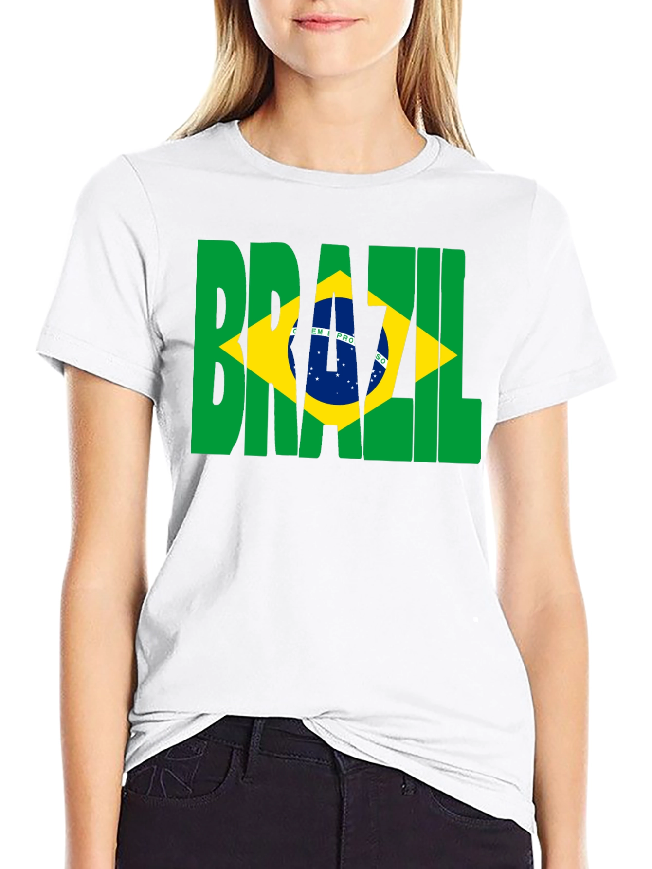 Brazil Flag Graphic Print Black T-Shirt