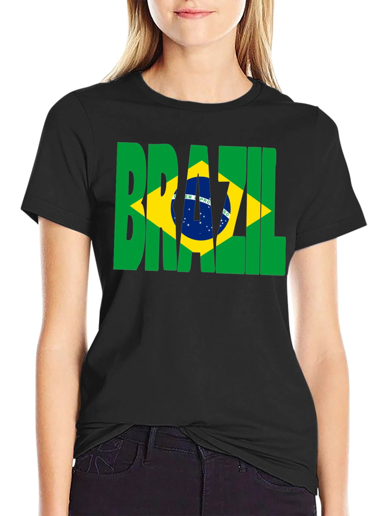 Brazil Flag Graphic Print Black T-Shirt