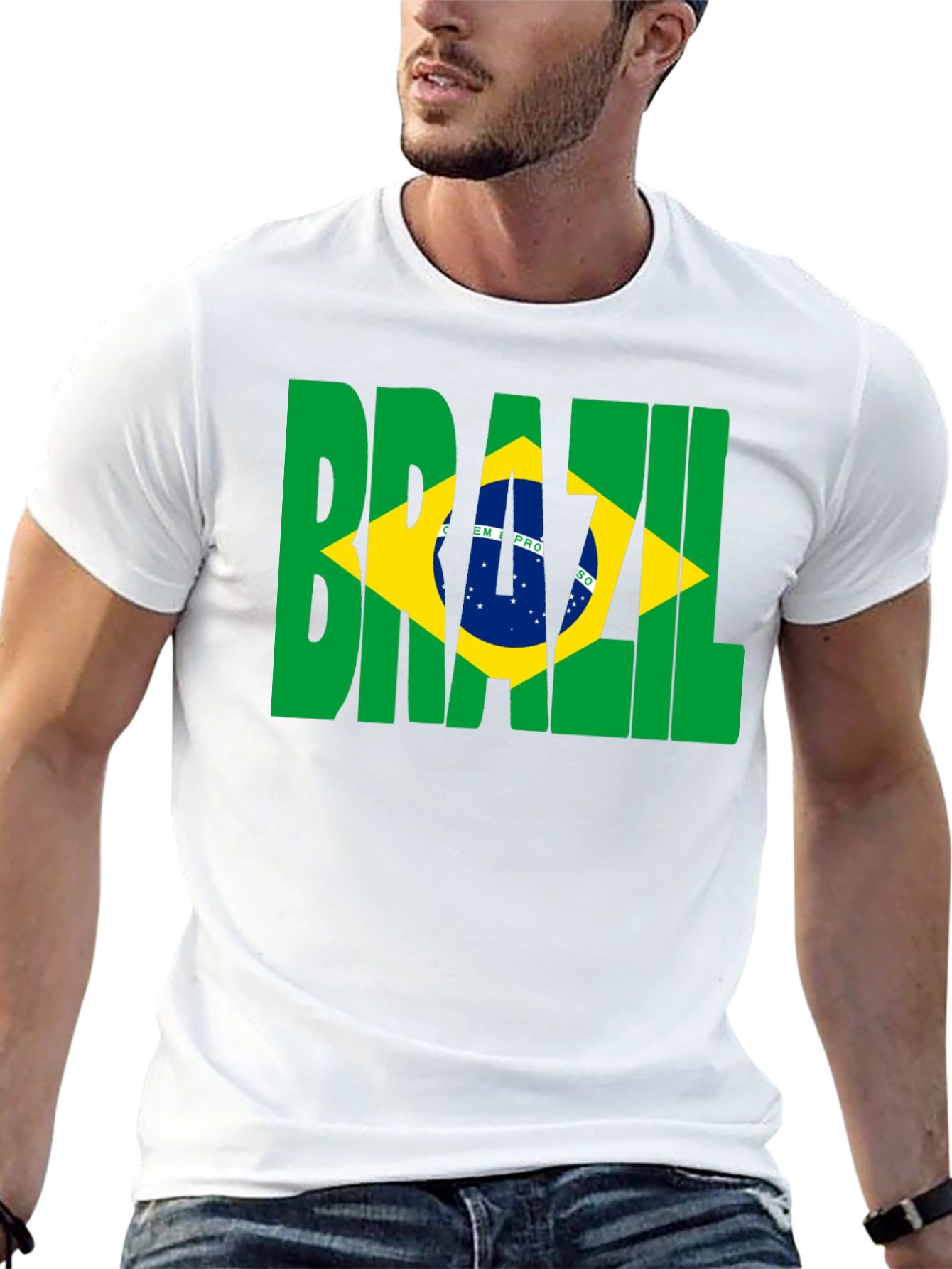 Brazil Flag Graphic Print Black T-Shirt