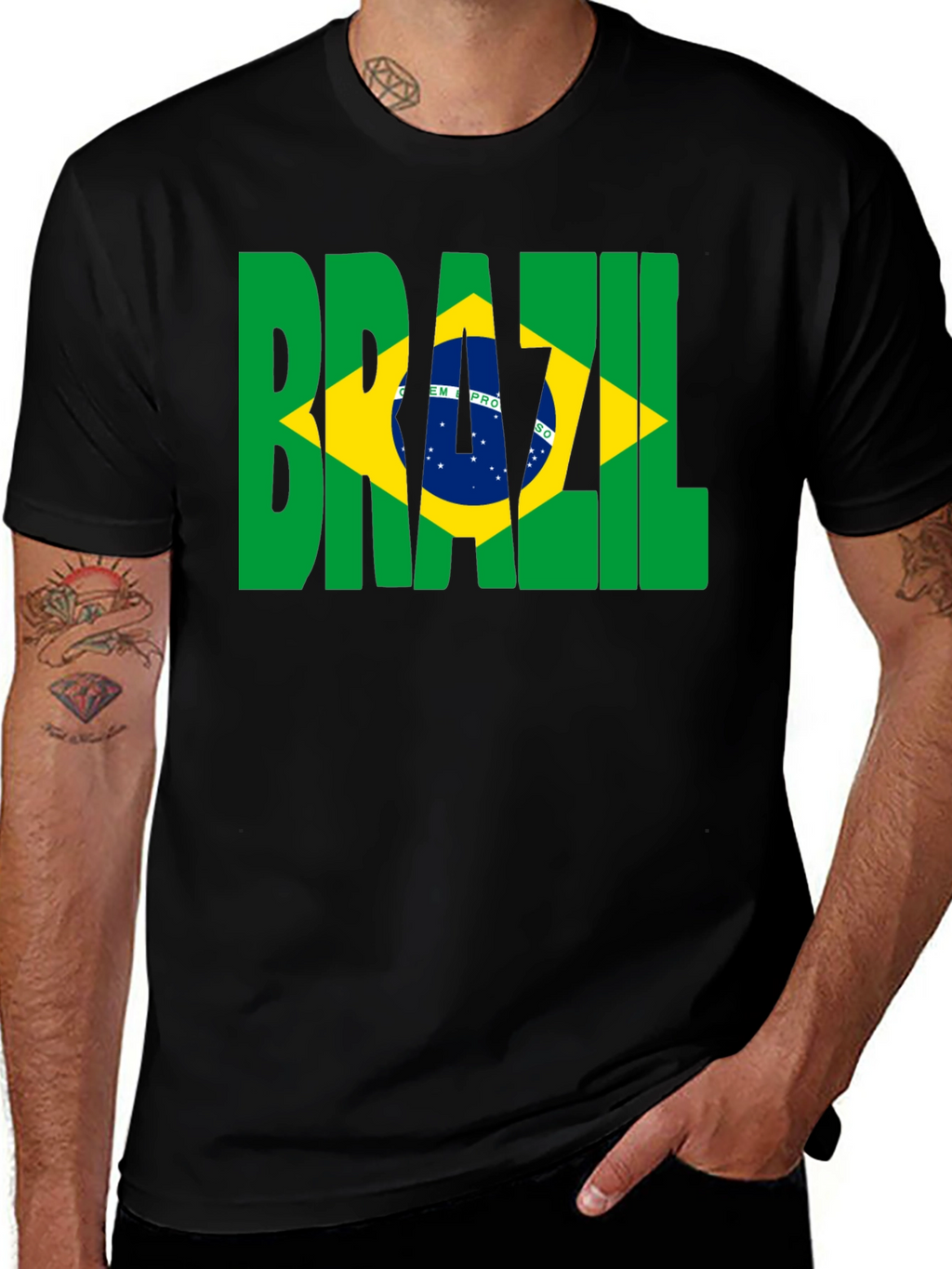 Brazil Flag Graphic Print Black T-Shirt