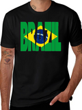 Brazil Flag Graphic Print Black T-Shirt