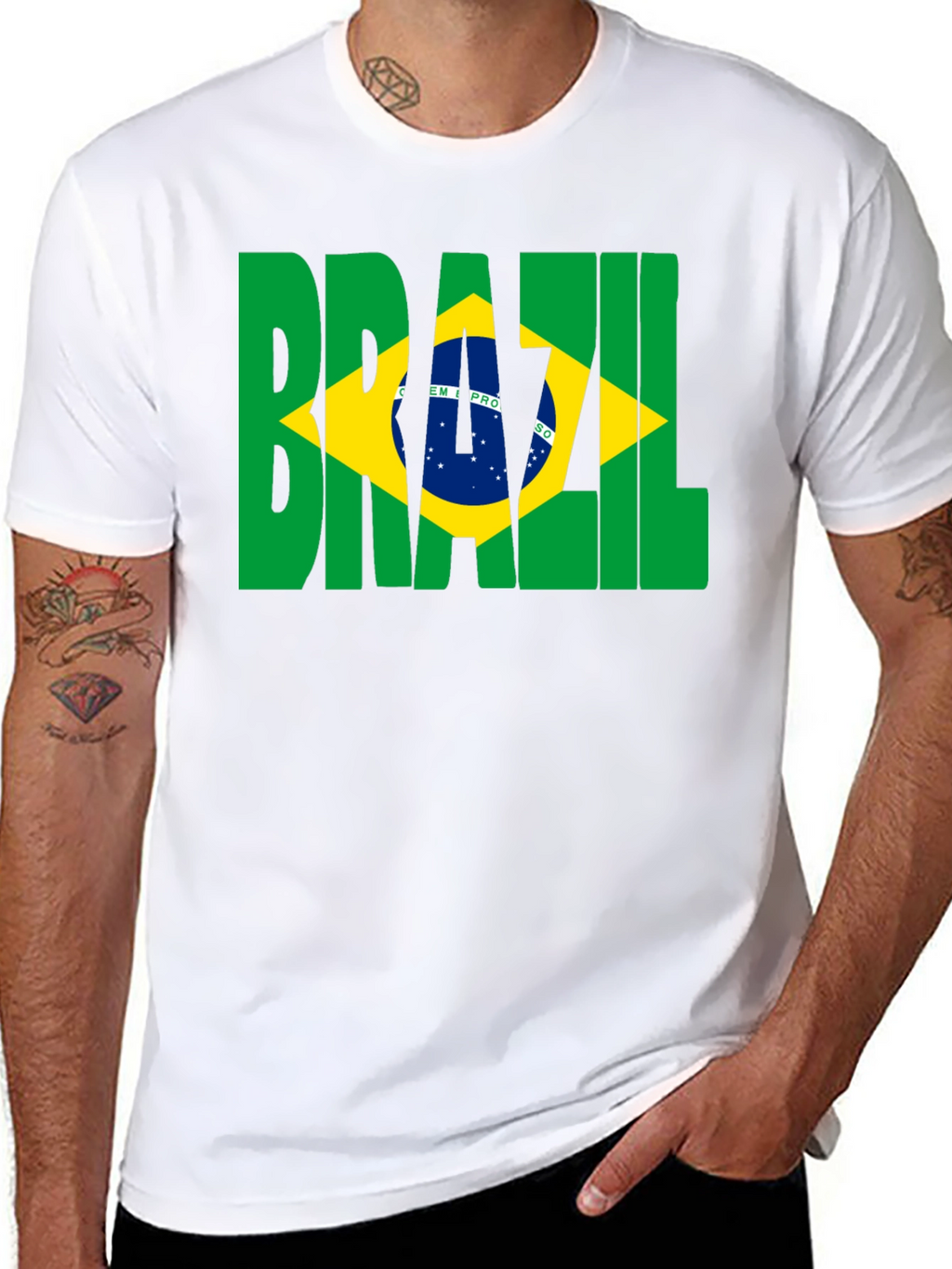 Brazil Flag Graphic Print Black T-Shirt