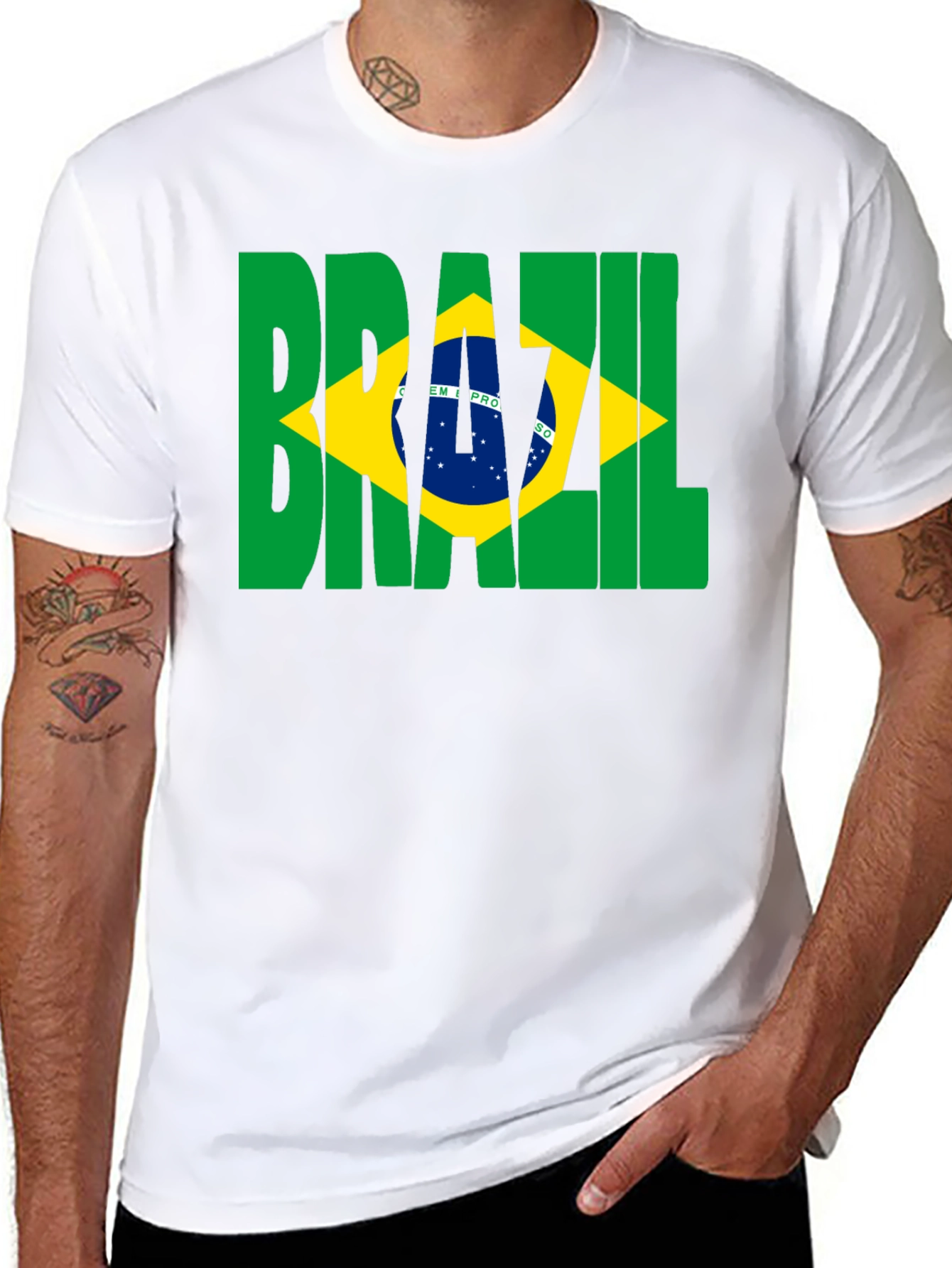 Brazil Flag Graphic Print Black T-Shirt