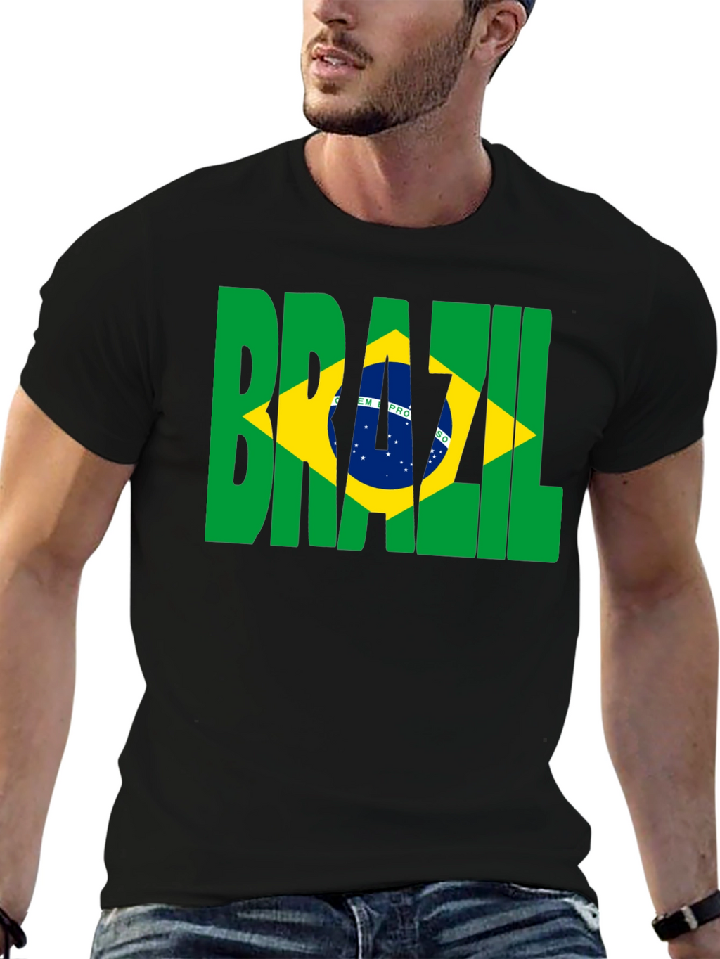 Brazil Flag Graphic Print Black T-Shirt