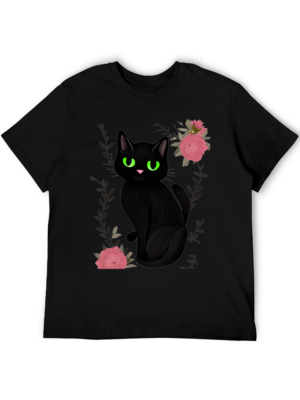 Black Cat & Roses Graphic T-Shirt