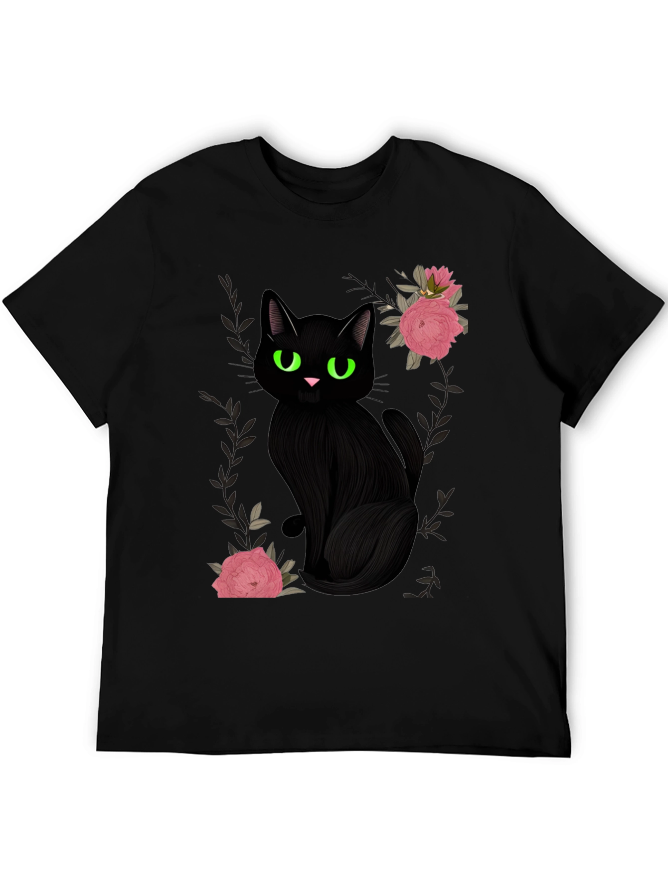 Black Cat & Roses Graphic T-Shirt