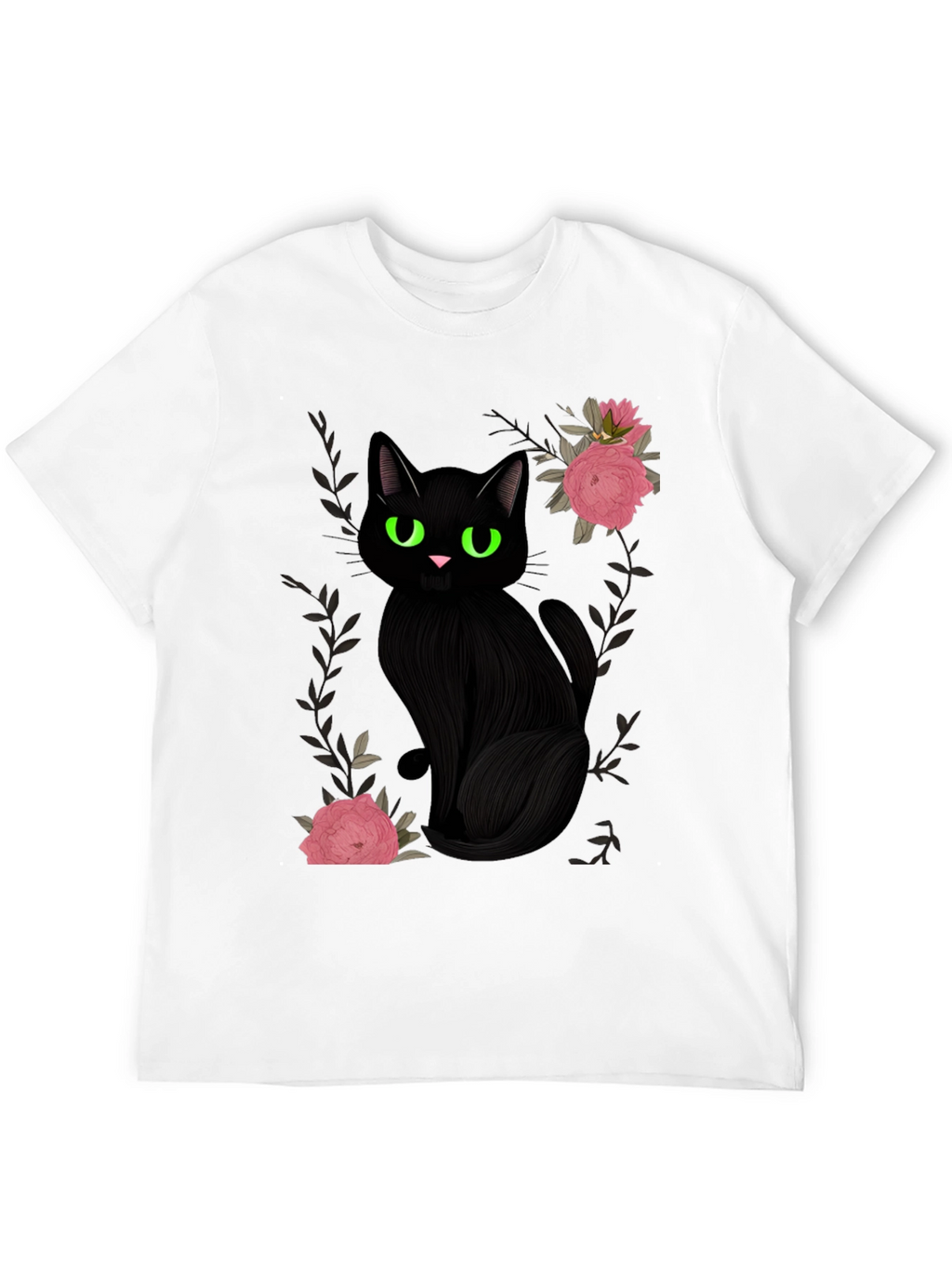 Black Cat & Roses Graphic T-Shirt