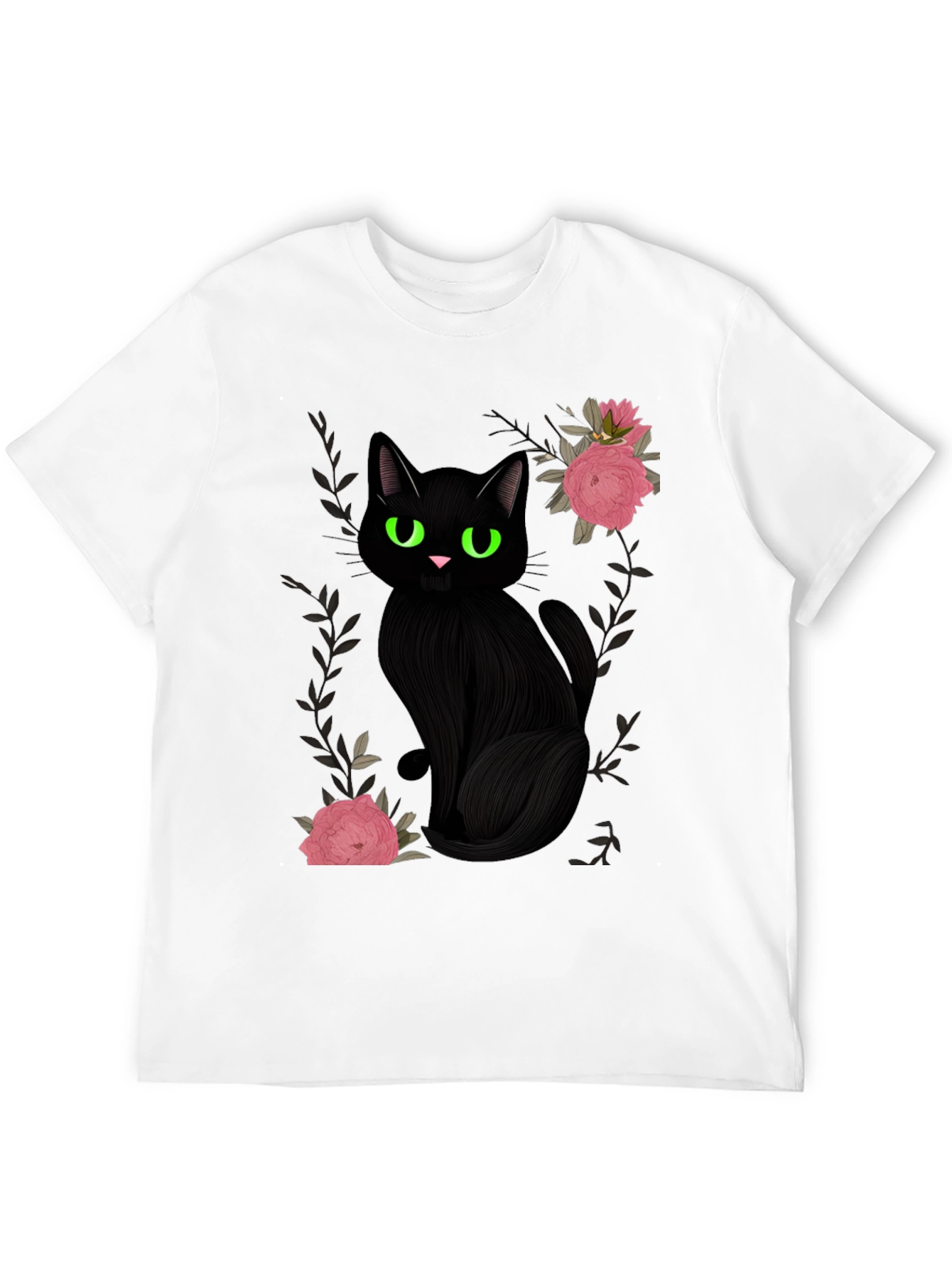 Black Cat & Roses Graphic T-Shirt