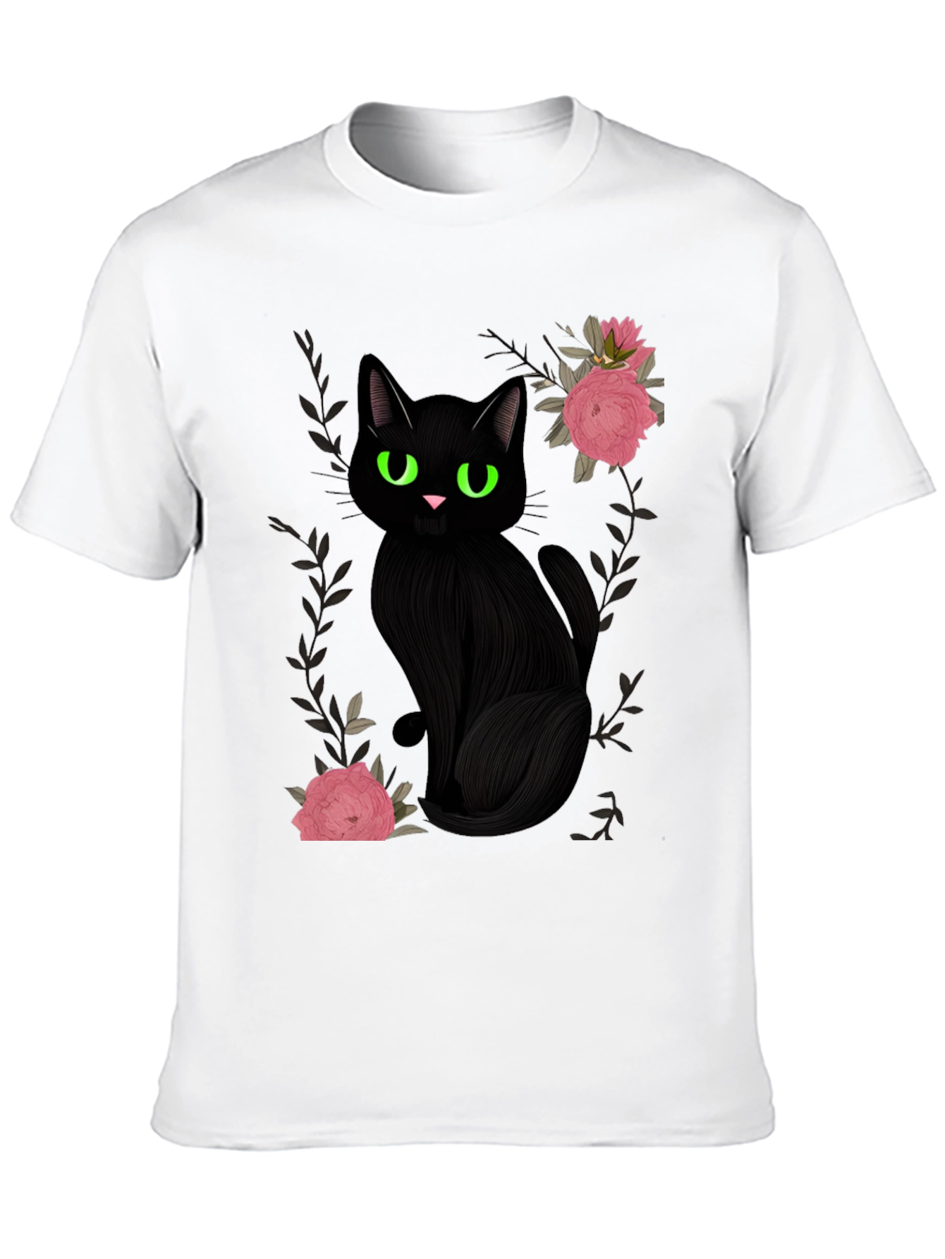 Black Cat & Roses Graphic T-Shirt