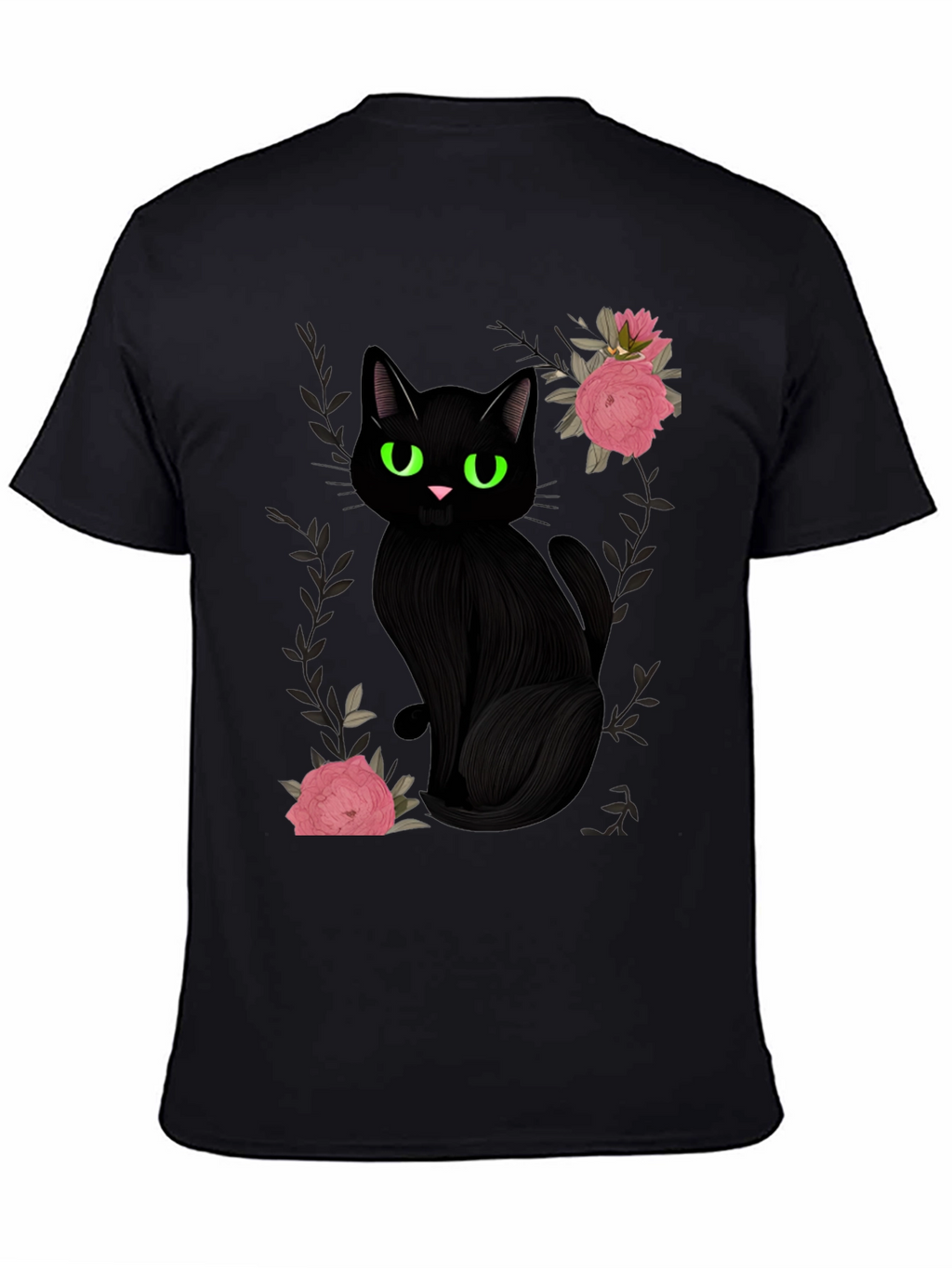 Black Cat & Roses Graphic T-Shirt