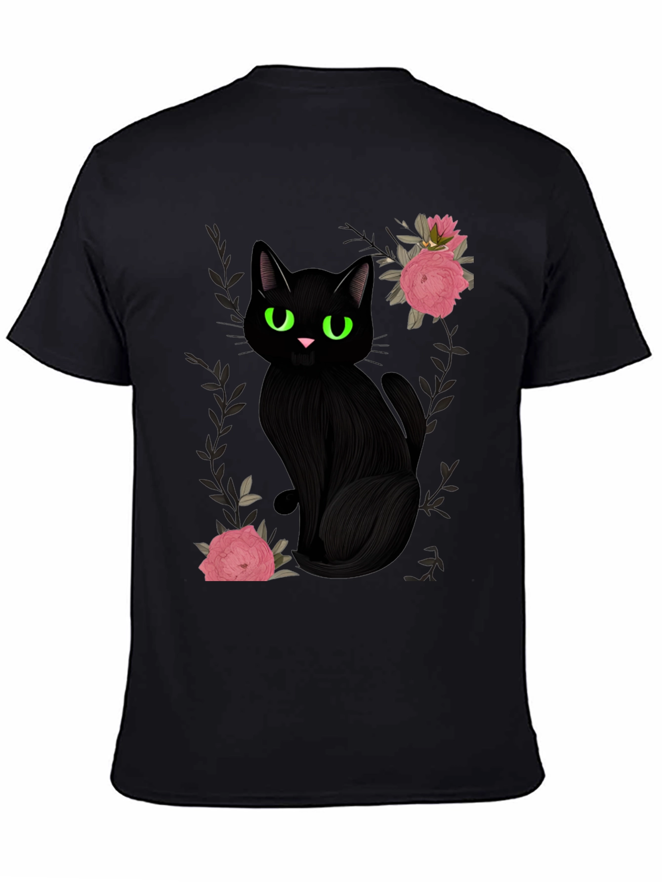 Black Cat & Roses Graphic T-Shirt