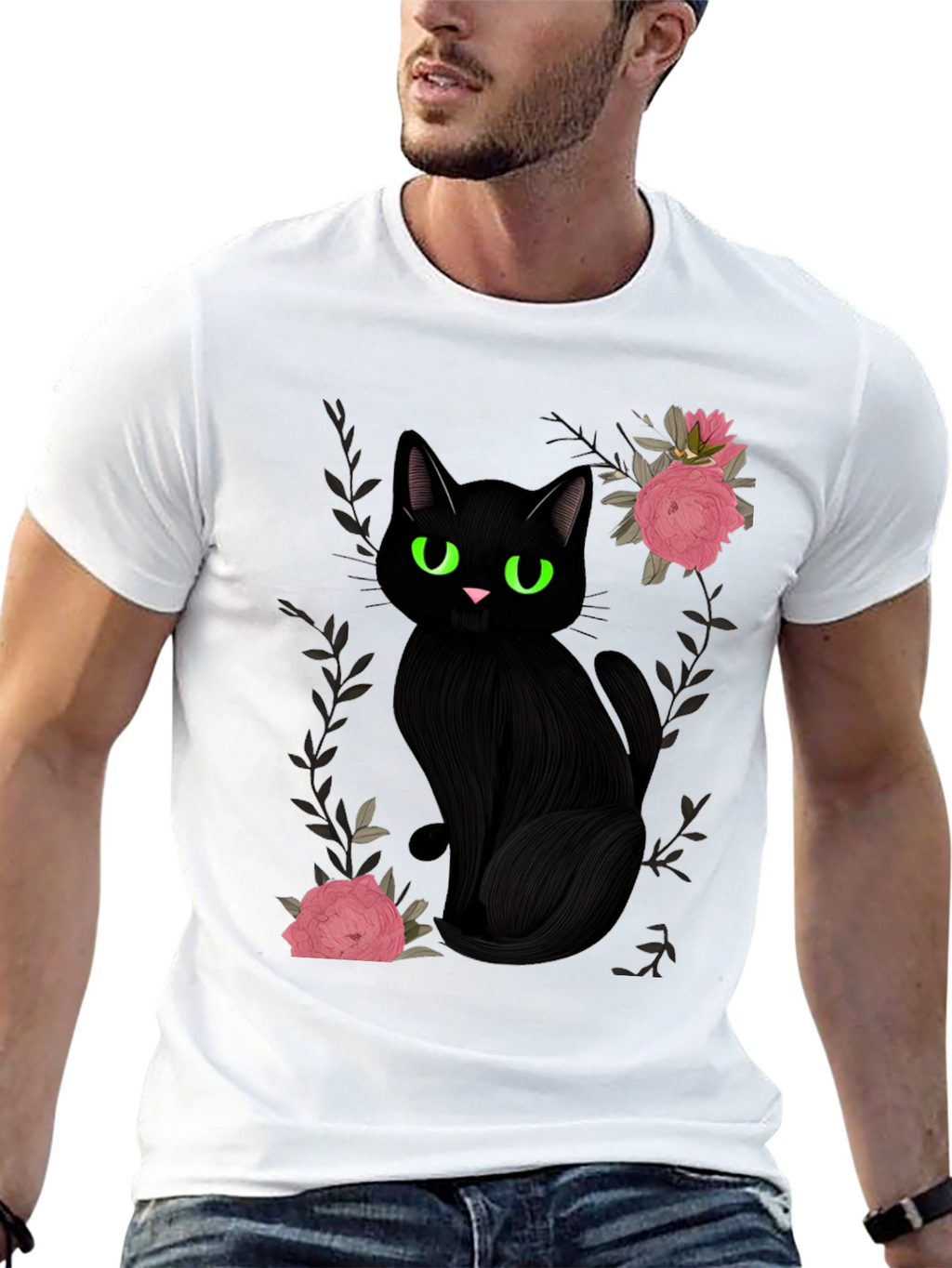 Black Cat & Roses Graphic T-Shirt