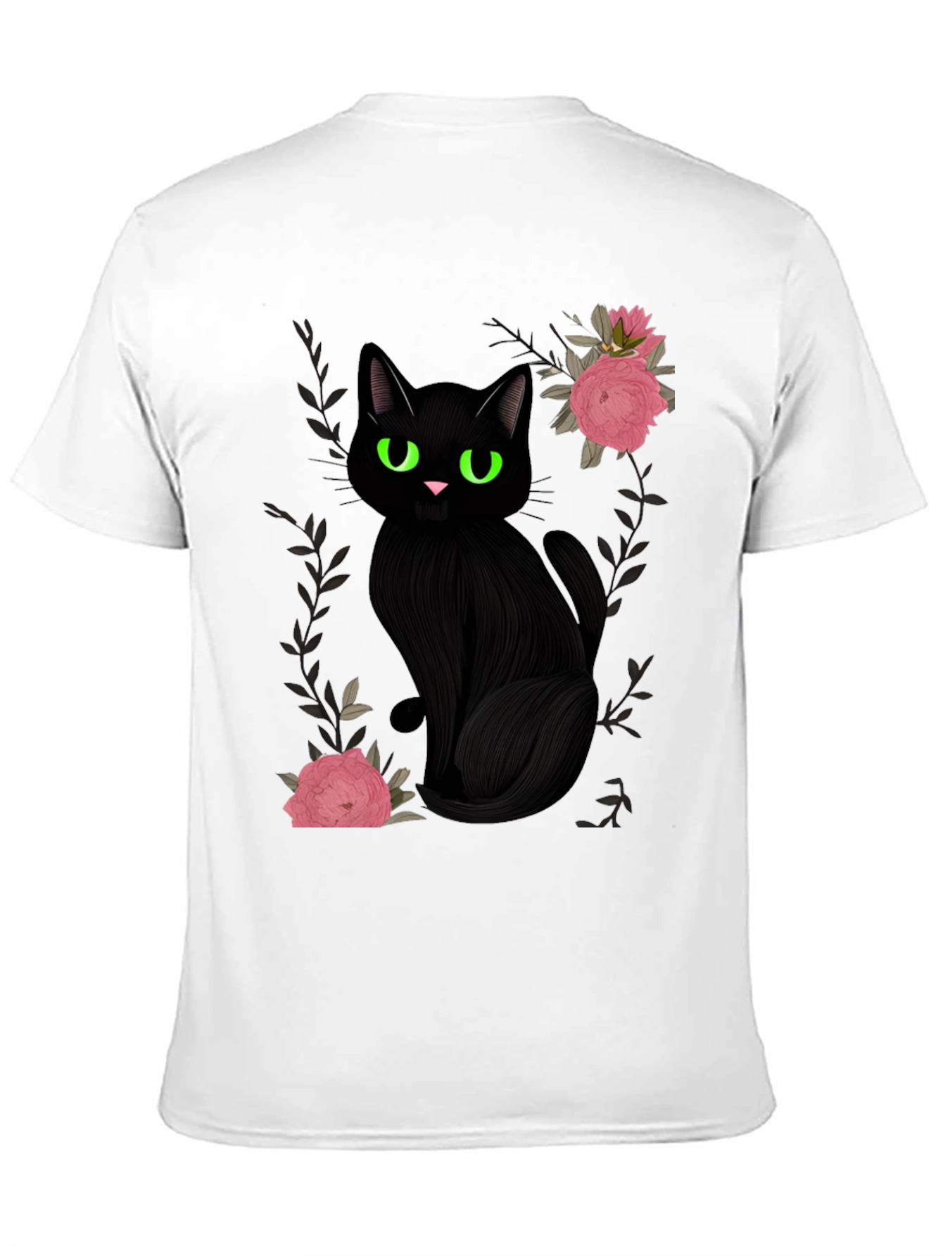 Black Cat & Roses Graphic T-Shirt