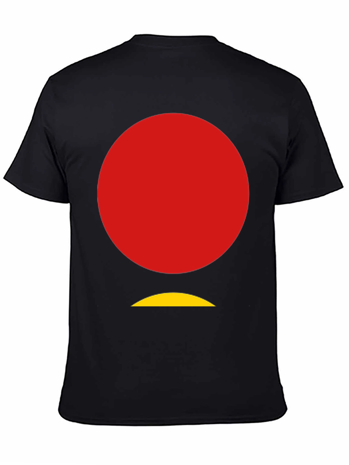 Abstract Graphic Tee - Red Circle Yellow Arc - Black Cotton Shirt