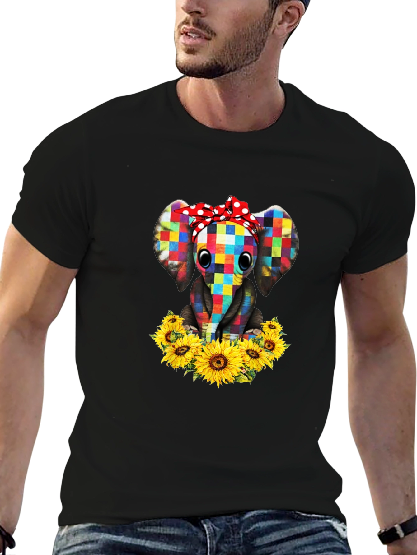 Elephant Sunflower Graphic T-Shirt