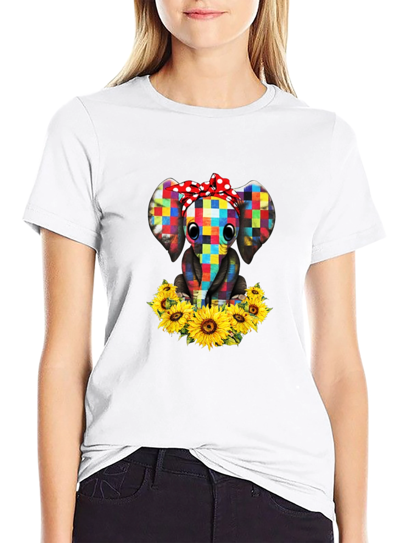 Elephant Sunflower Graphic T-Shirt